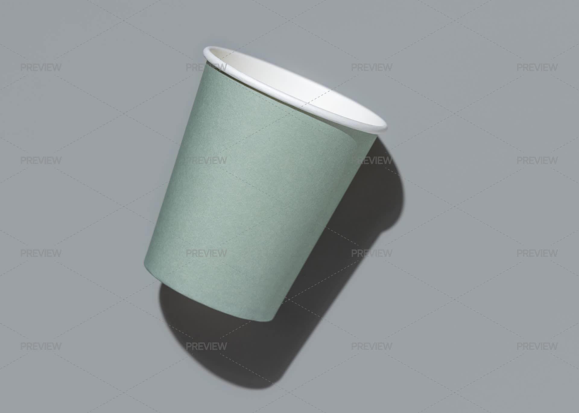 Disposable Light Green Paper Cup On A Grey With Hard Shadow Top View ...
