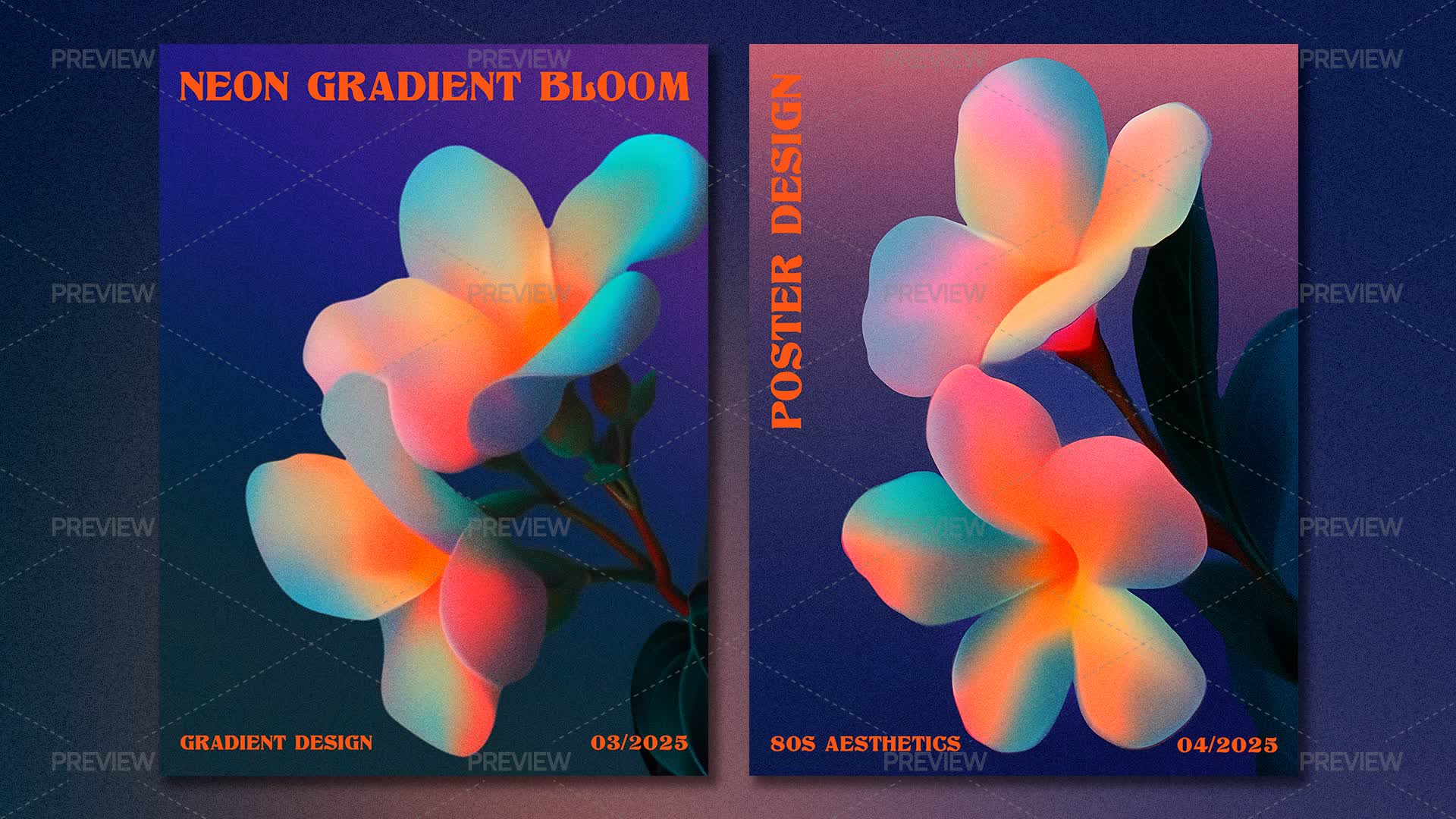 2 Neon Gradient Bloom Posters Template - Graphics | Motion Array