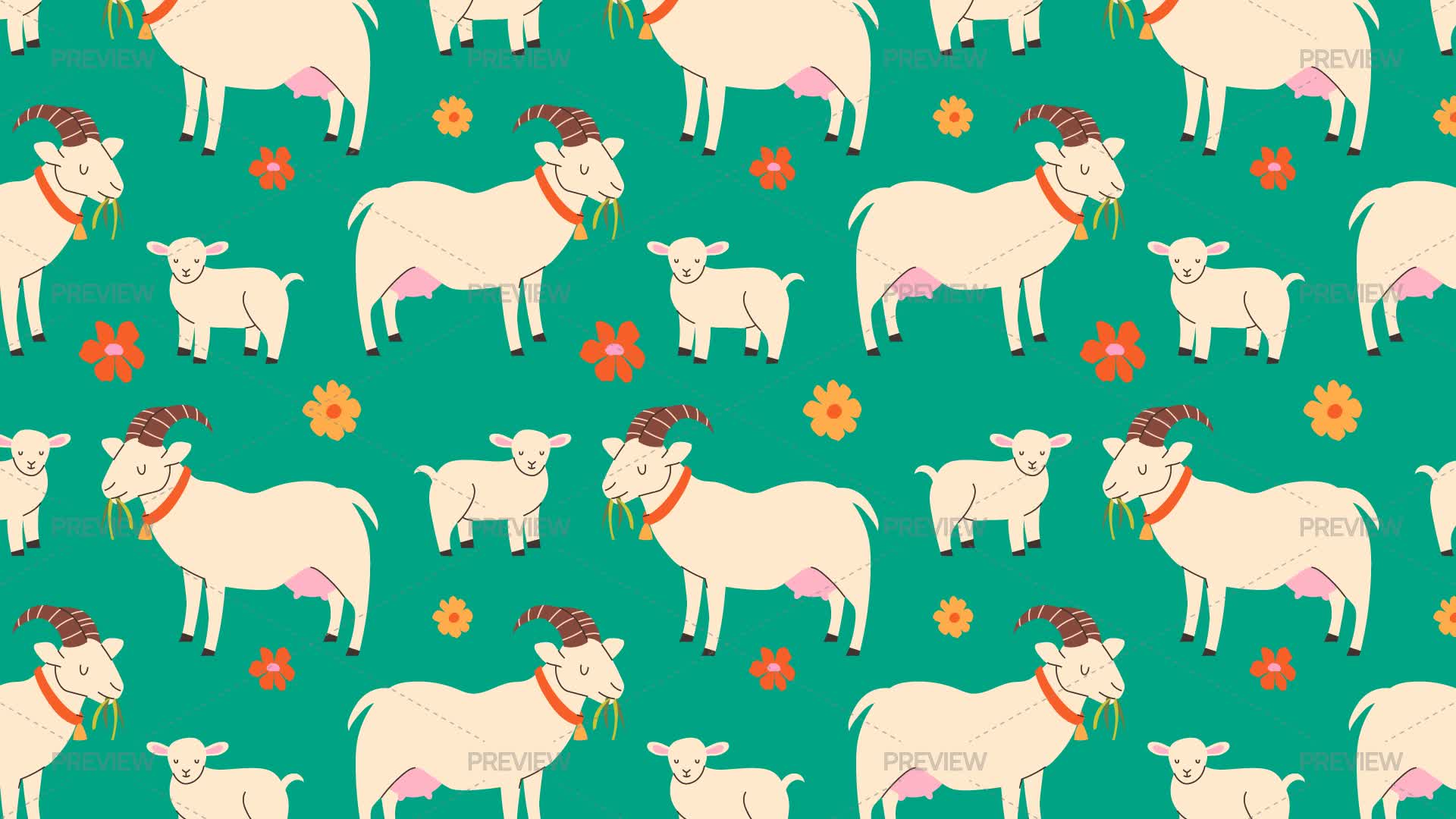 Goats Graphis Goats And Kids Seamless Pattern - Graphics | Motion Array