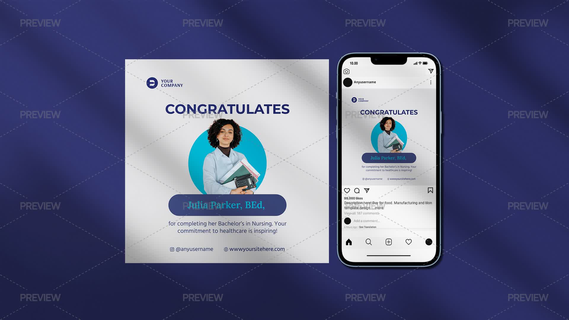 Congratulations Post Examples Congratulatory Social Media Post Template by Hekenostudio - Graphics ...
