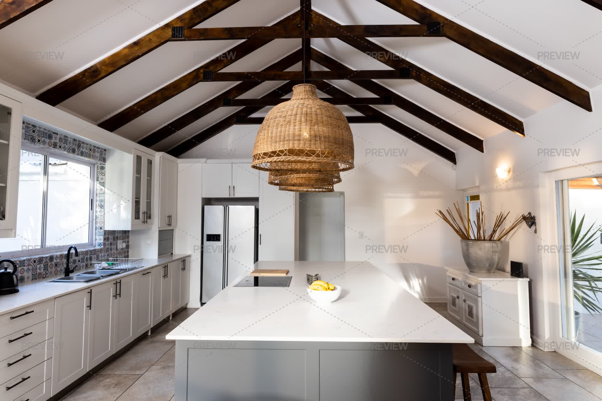 Modern Kitchen With Wooden Beams by Wavebreak Media - Stock Photos ...