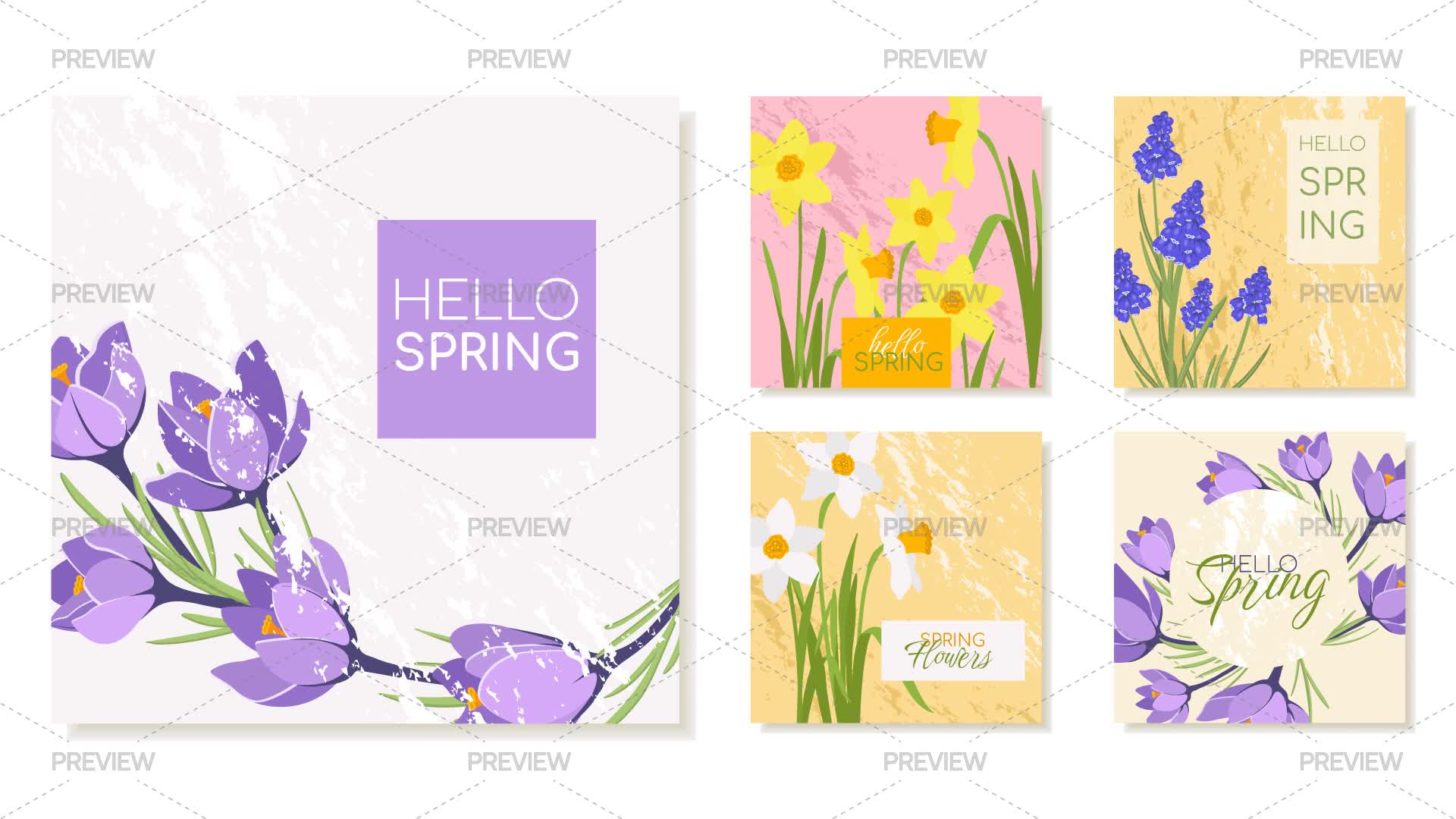 Blue Spring Card 5 Colorful Square Spring Cards - Graphics | Motion Array
