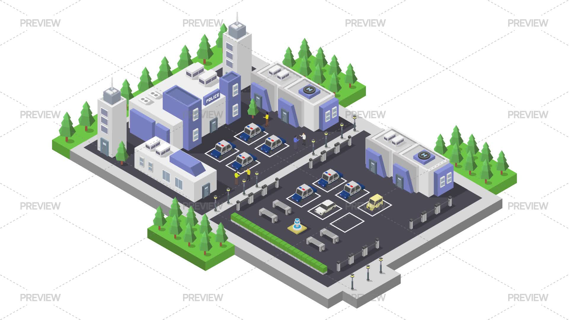 Isometric Police Station by Marco Livolsi - Graphics | Motion Array