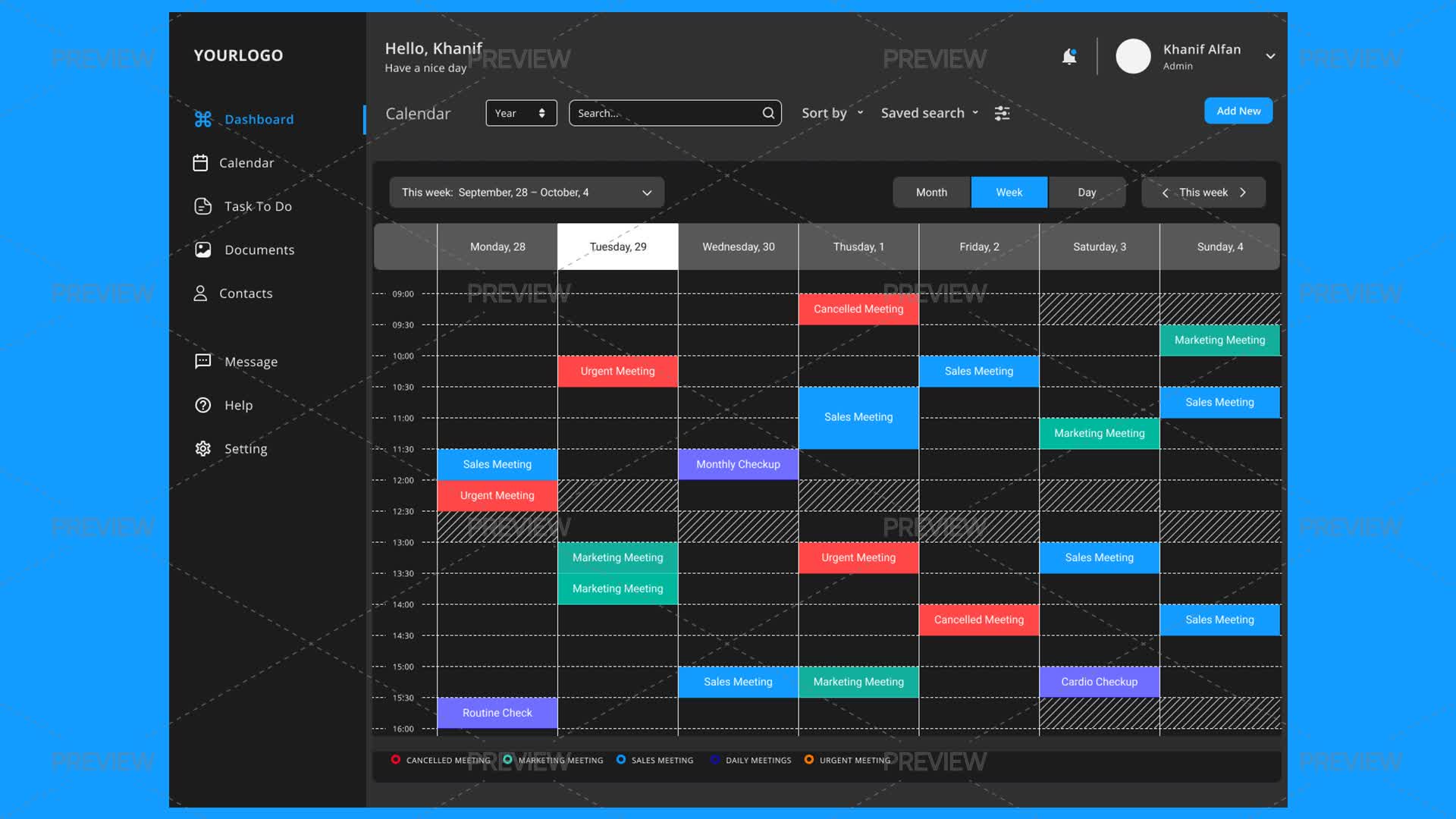 Calendar Week View Ui Weekly Calendar With Tasks And Events UI Dashboard by Nagare Design ...