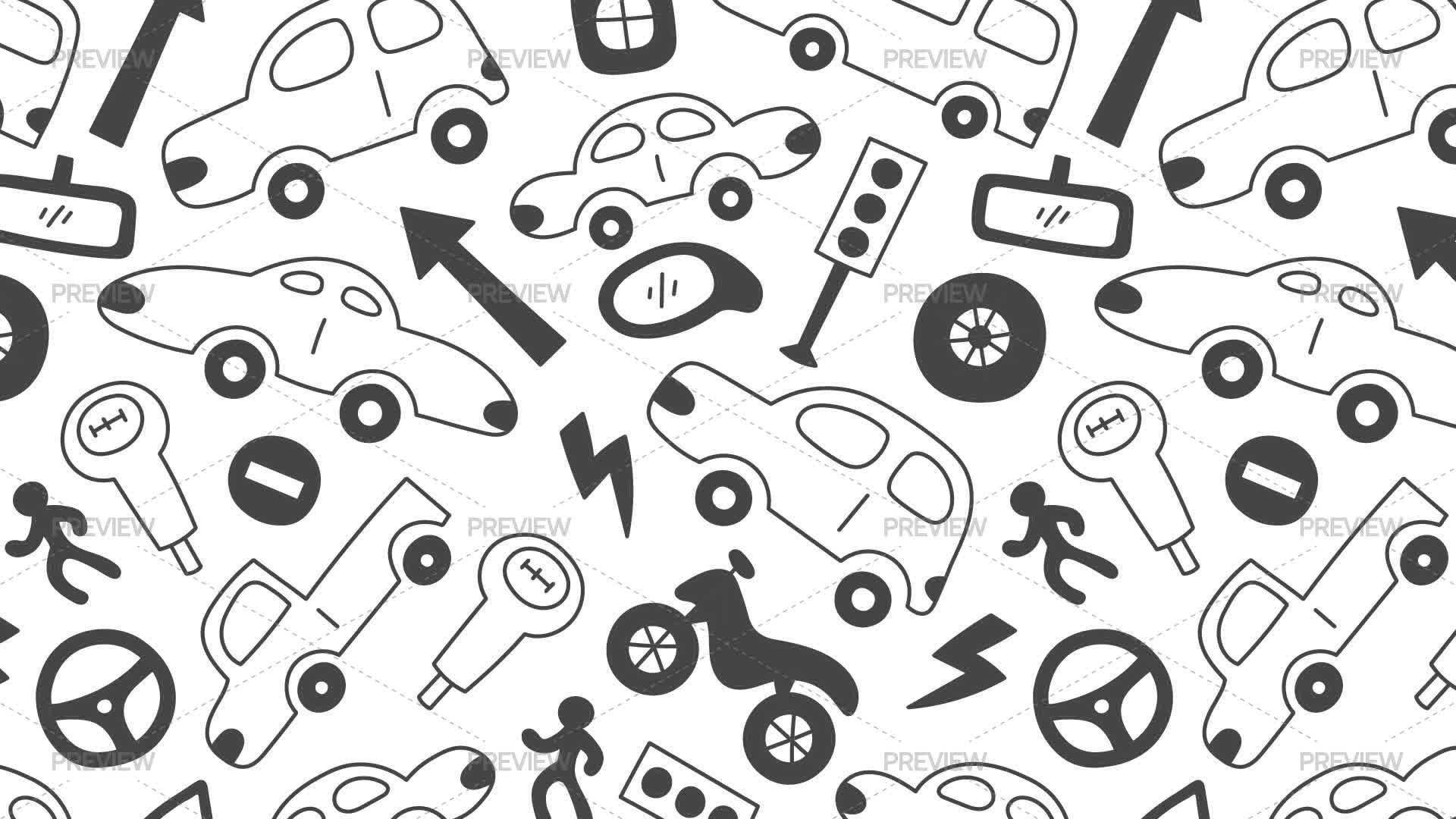 Car Sign Background Cars And Traffic Signs Seamless Pattern - Graphics | Motion Array