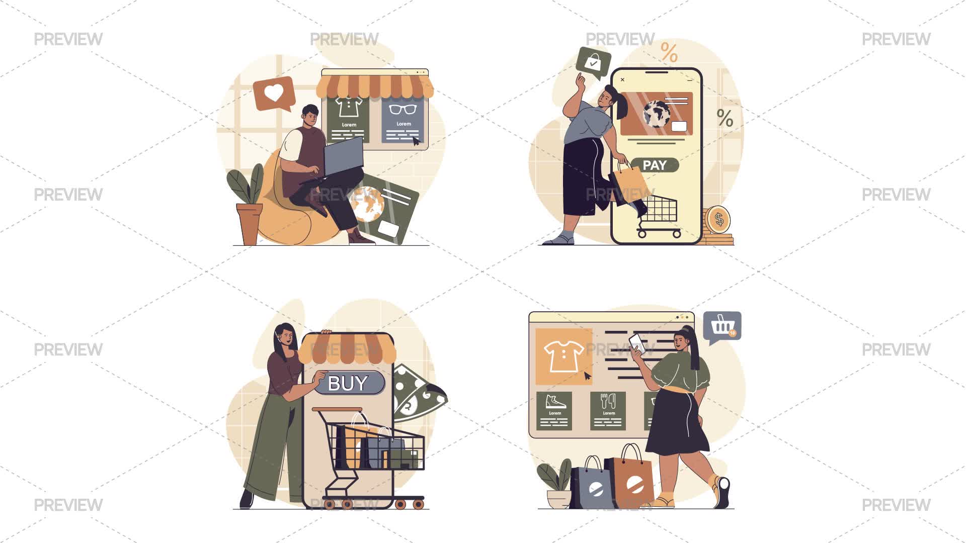 Commence Graphics Mobile Commerce Illustrations - Graphics | Motion Array