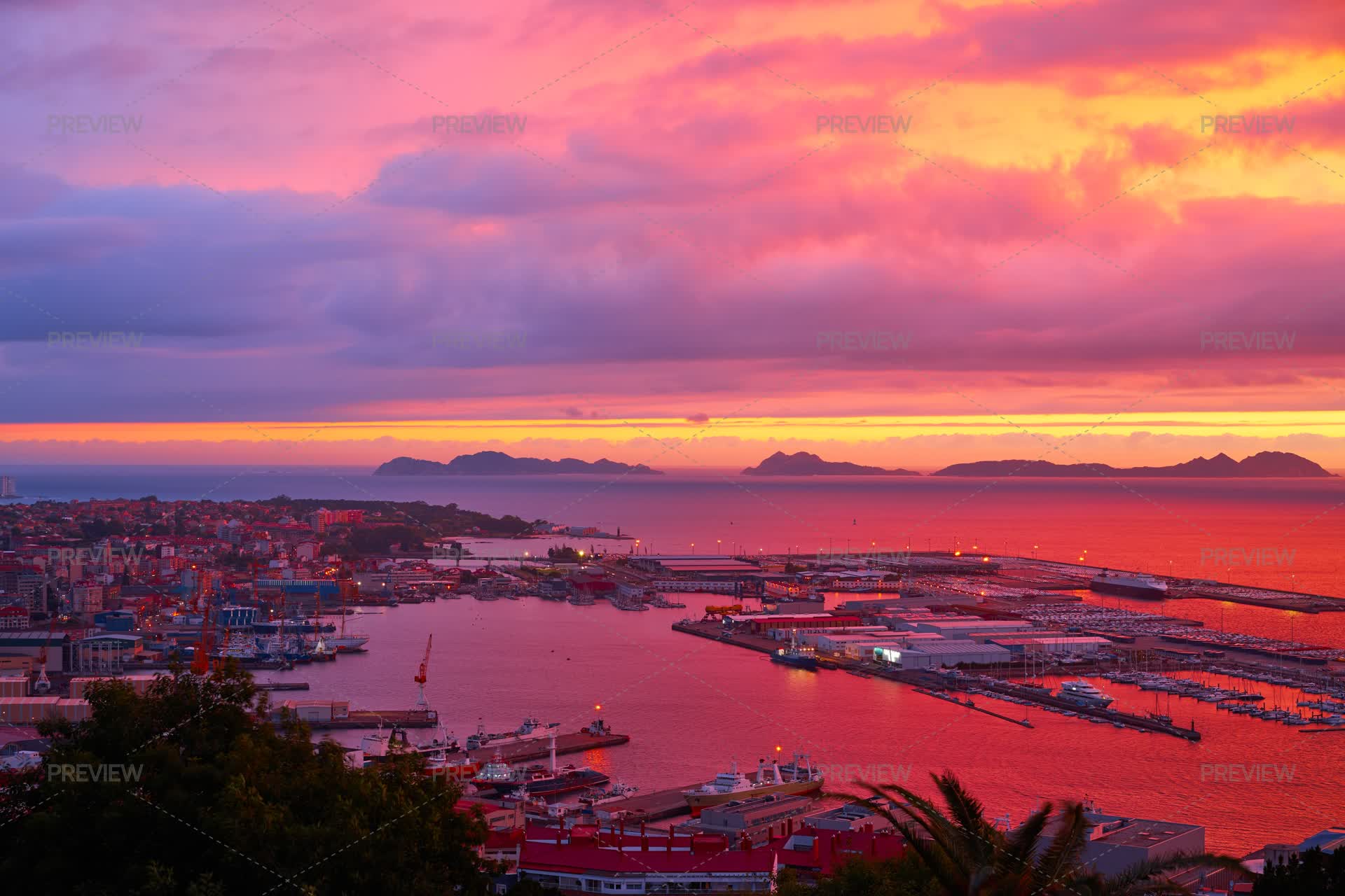 Vigo Sunset Skyline Port Stock Photos Motion Array vigo-sunset-skyline-port-stock-photos-motion-array