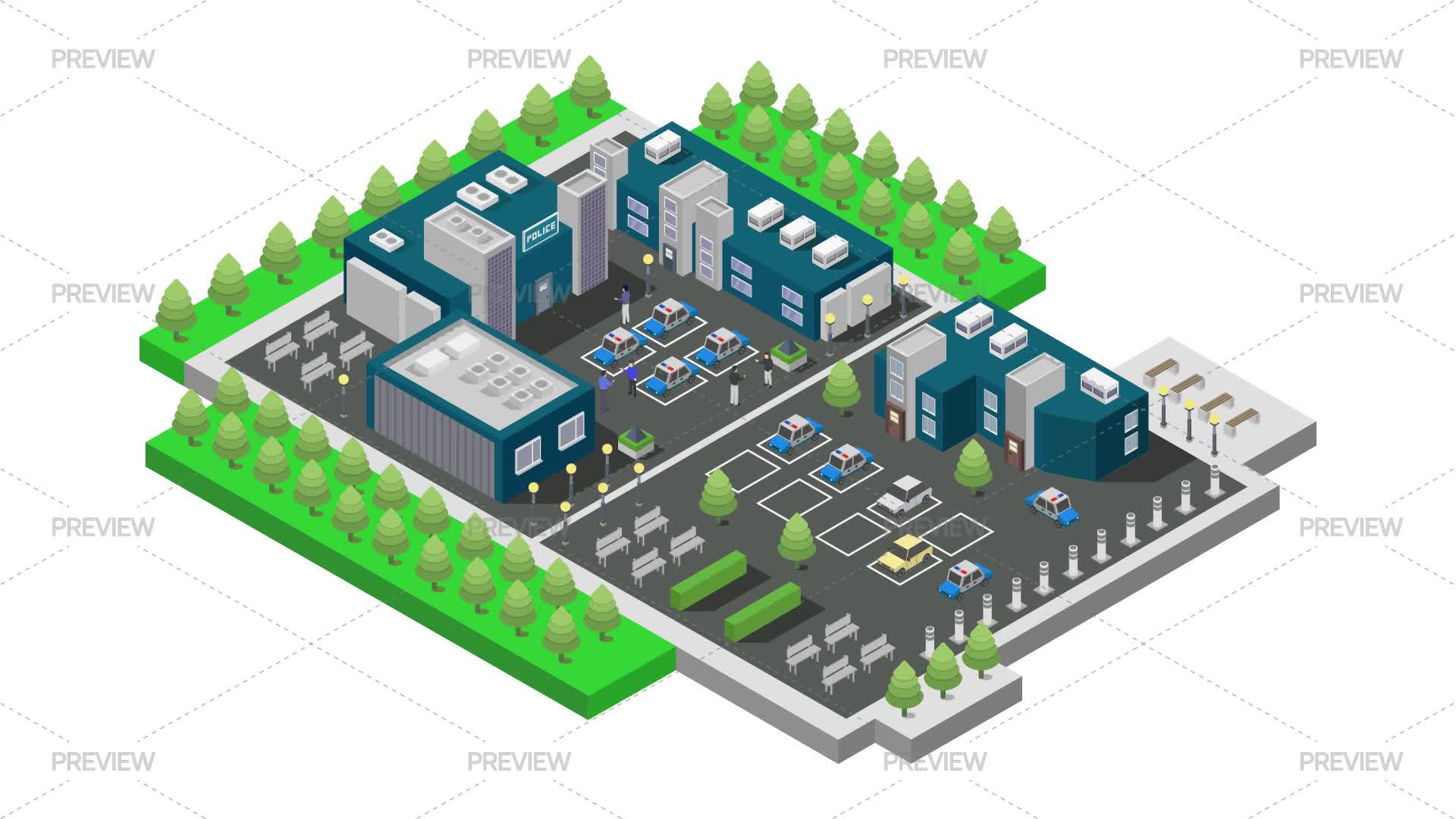 Isometric Police Station by Marco Livolsi - Graphics | Motion Array