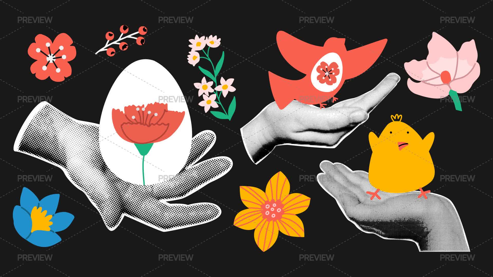 Easter Collage Elements - Graphics | Motion Array