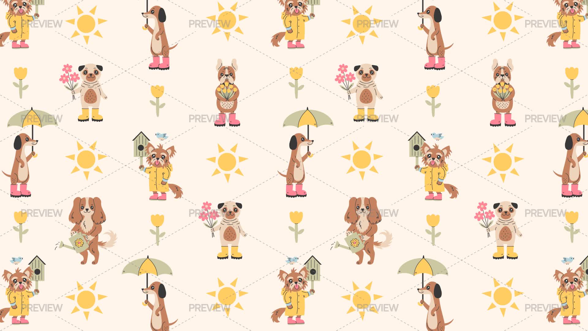 Spring Dogs Seamless Pattern - Graphics | Motion Array