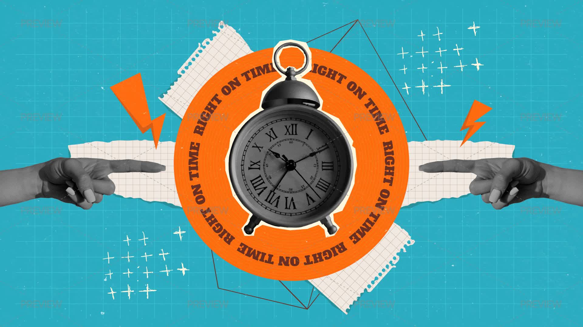 Right Time Management Halftone Collage Banner - Graphics | Motion Array