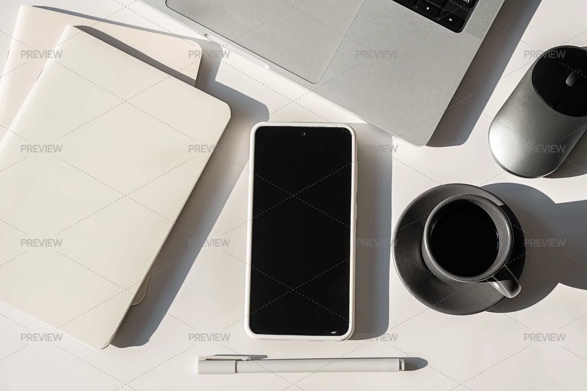 Work Desk With Laptop And Smartphone by Evgeniia P - Stock Photos ...