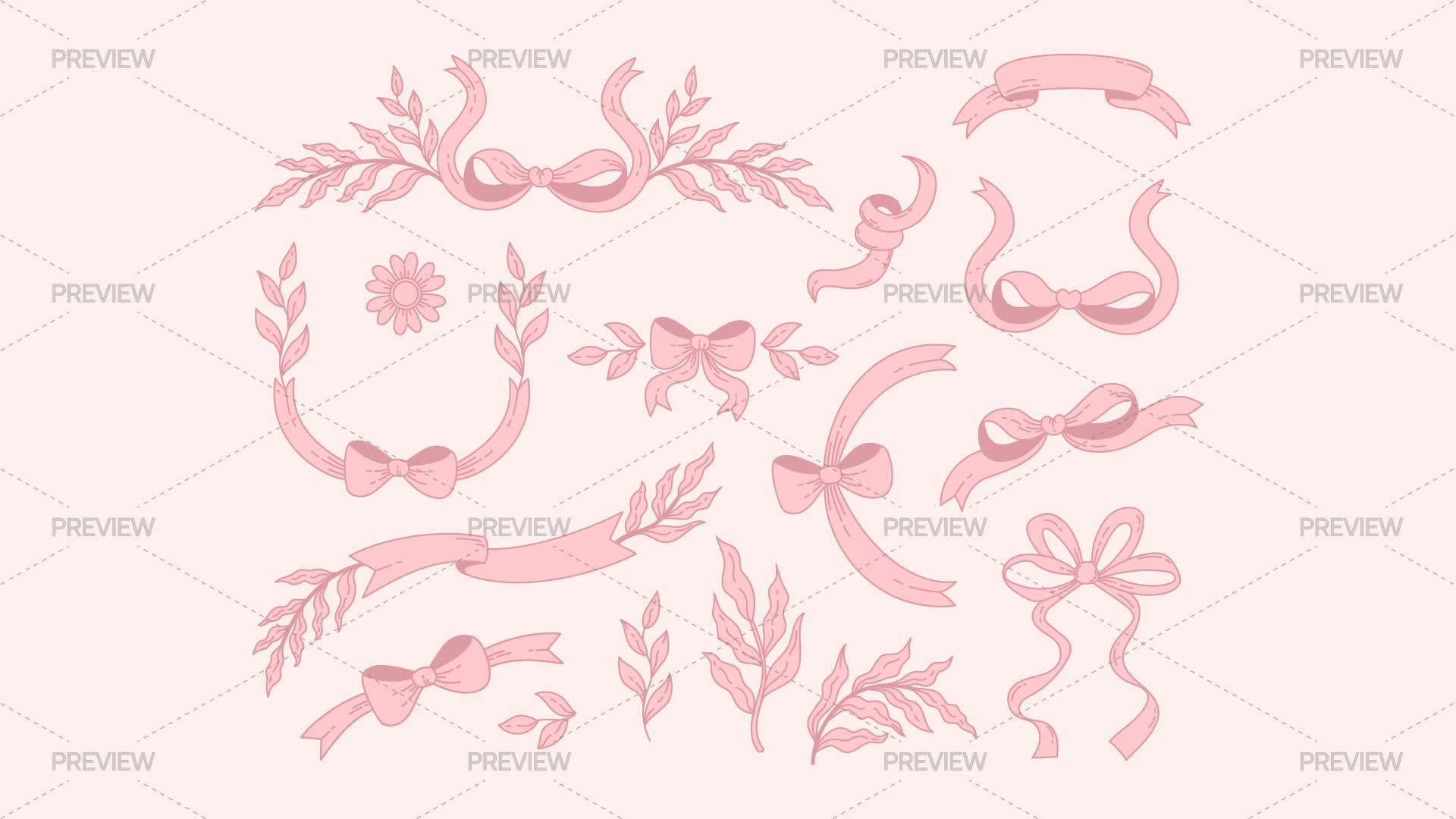 Croquette Ribbon 16 Pink Coquette Ribbons And Bows - Graphics | Motion Array