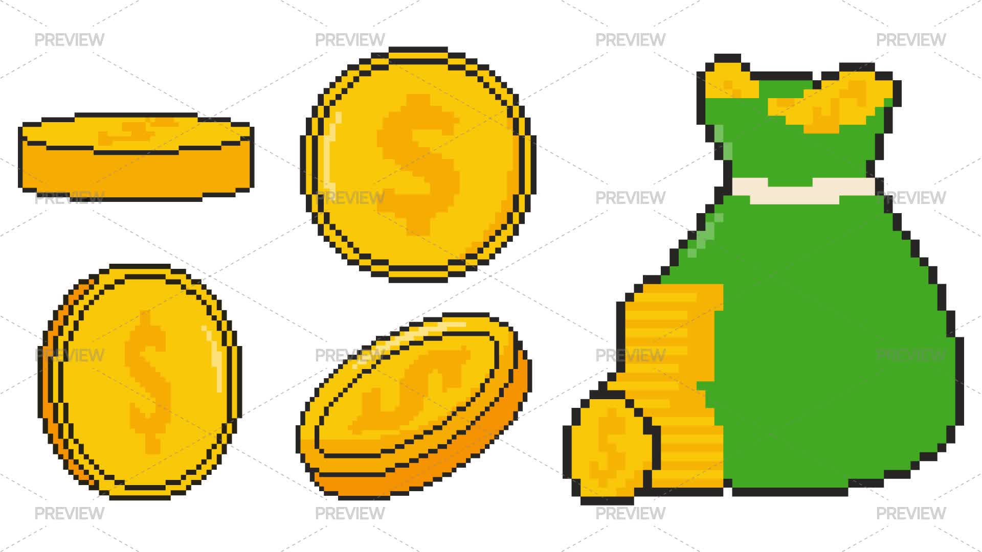 8 Bit Gold Coin Set - Graphics | Motion Array