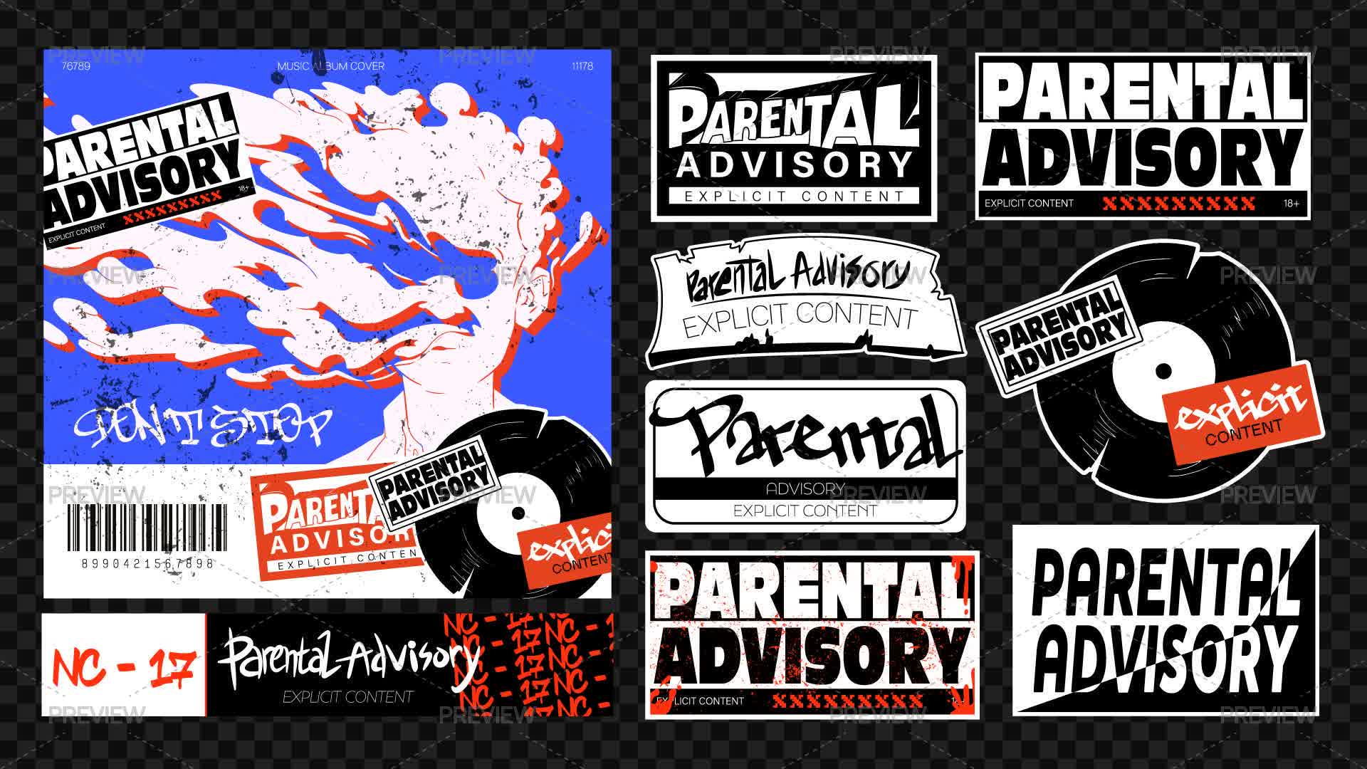 Grunge Parental Advisory Explicit Content Stickers - Graphics | Motion ...