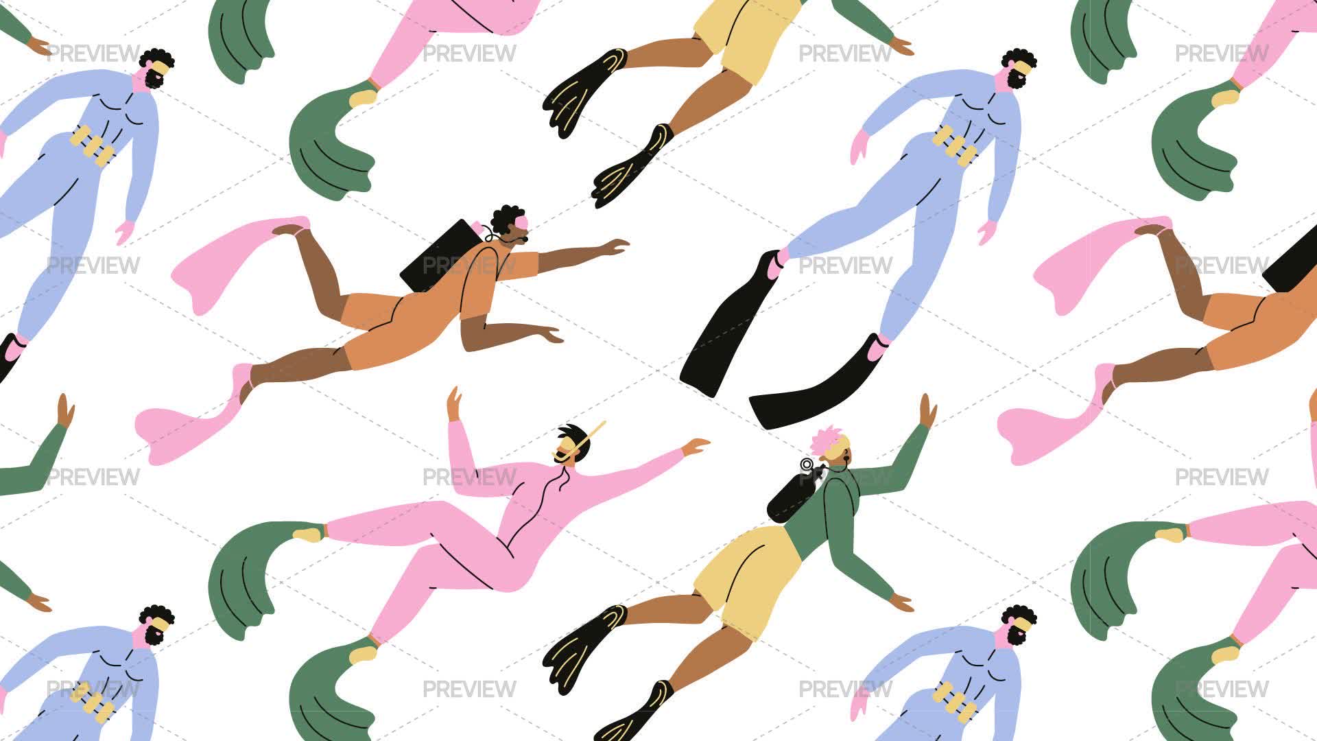 Seamless Pattern With Snorkeling Characters - Graphics | Motion Array