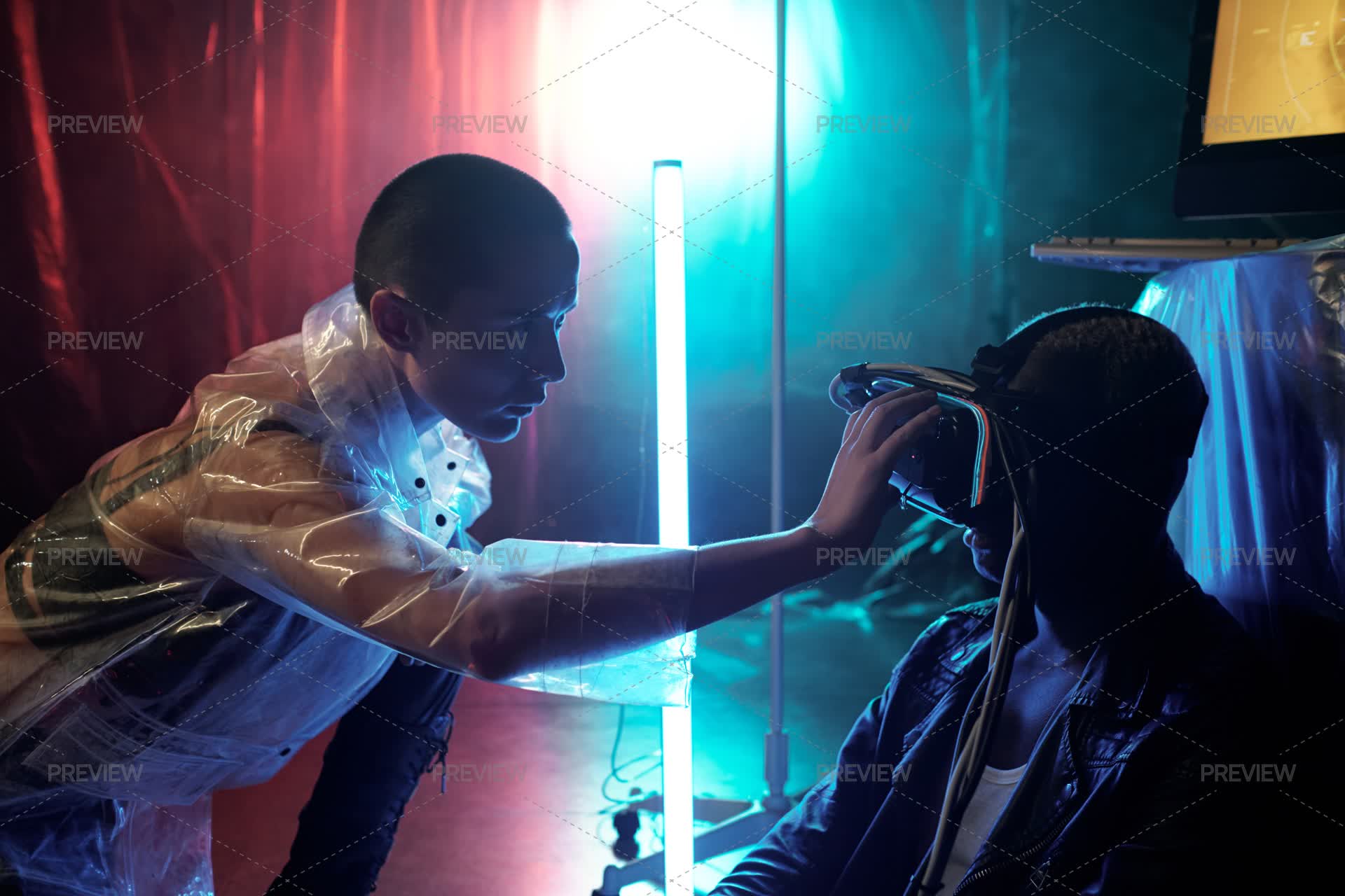 Experiment Cyber Experiment Over Cyberpunk In Laboratory by Pressmaster - Stock Photos ...