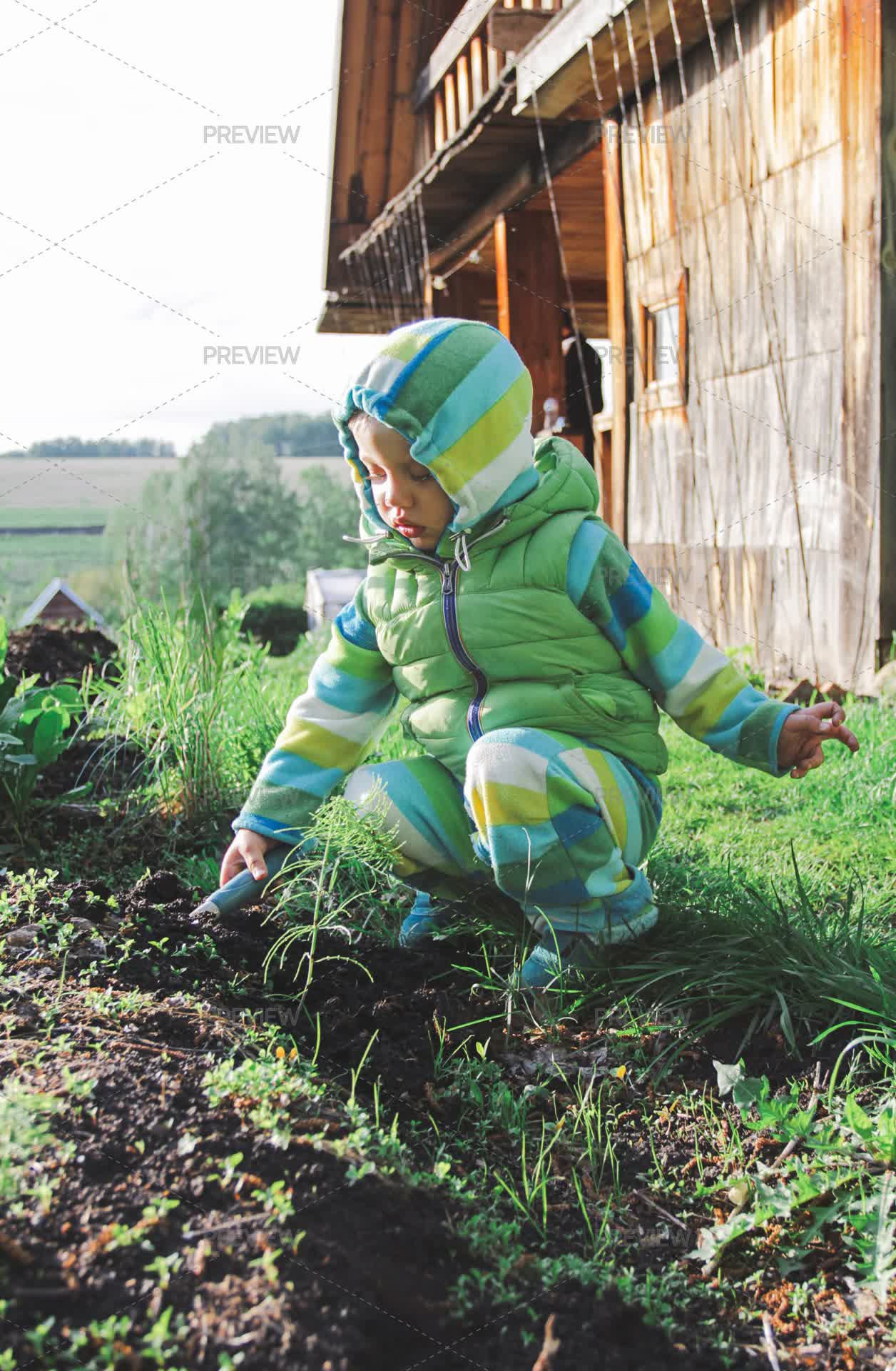 Exploring Farm Little Boy Exploring Ground On Farm by Evgeniia P - Stock Photos ...