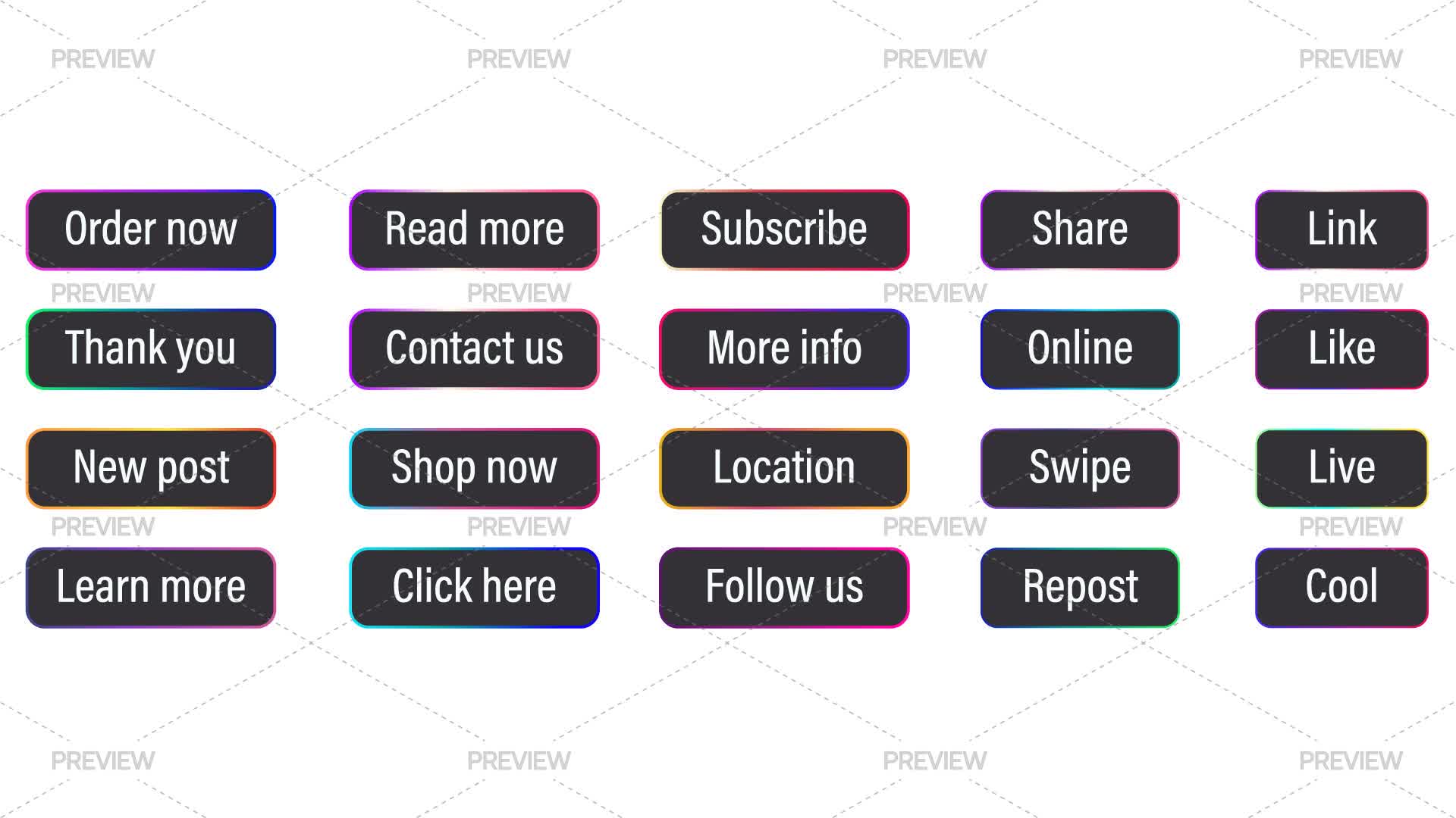 Call Button Array Gradient Social Media Call To Action Buttons - Graphics | Motion Array