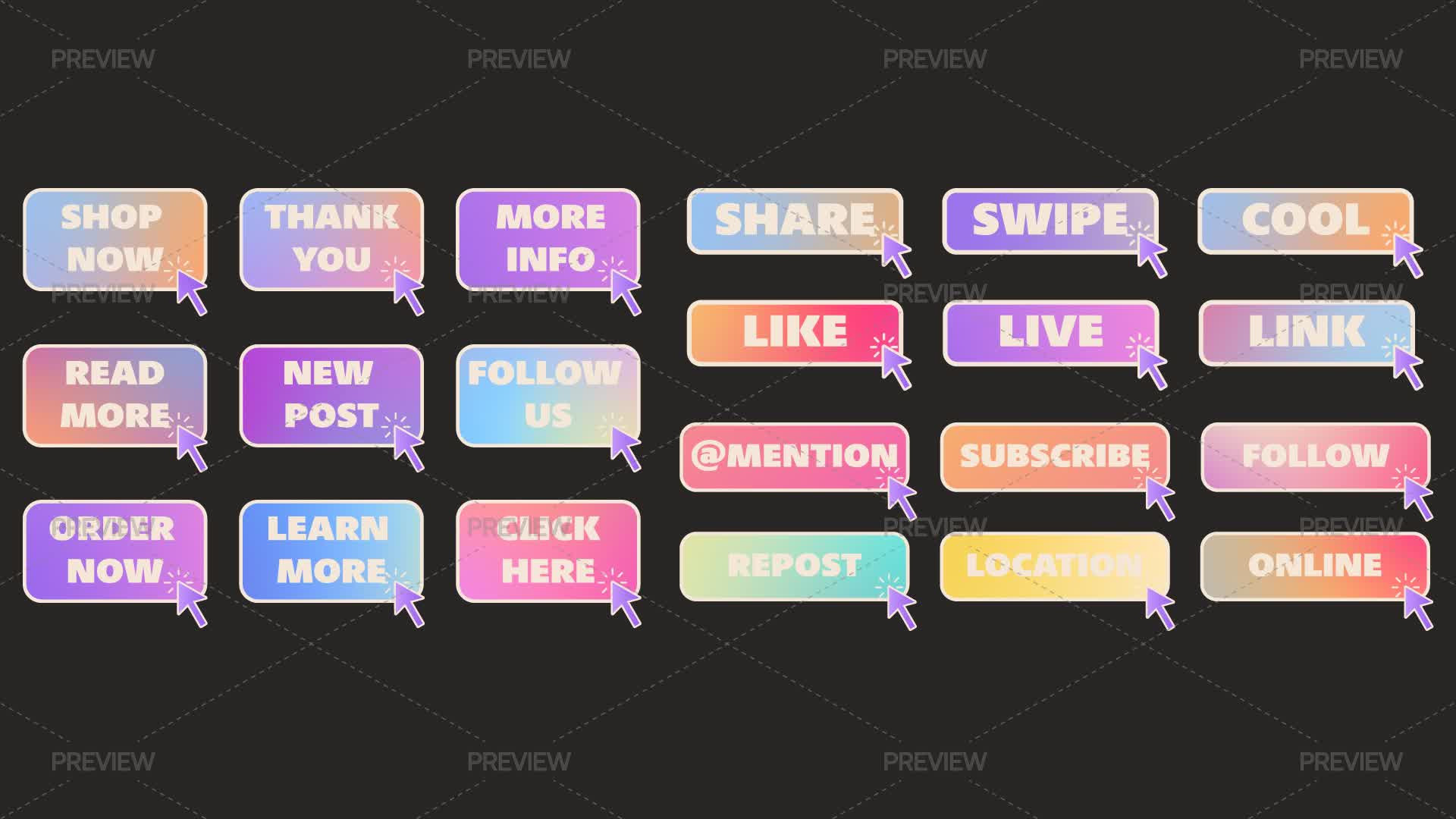Call Button Array Colorful Gradient Call To Action Buttons by Anna Orlova - Graphics ...