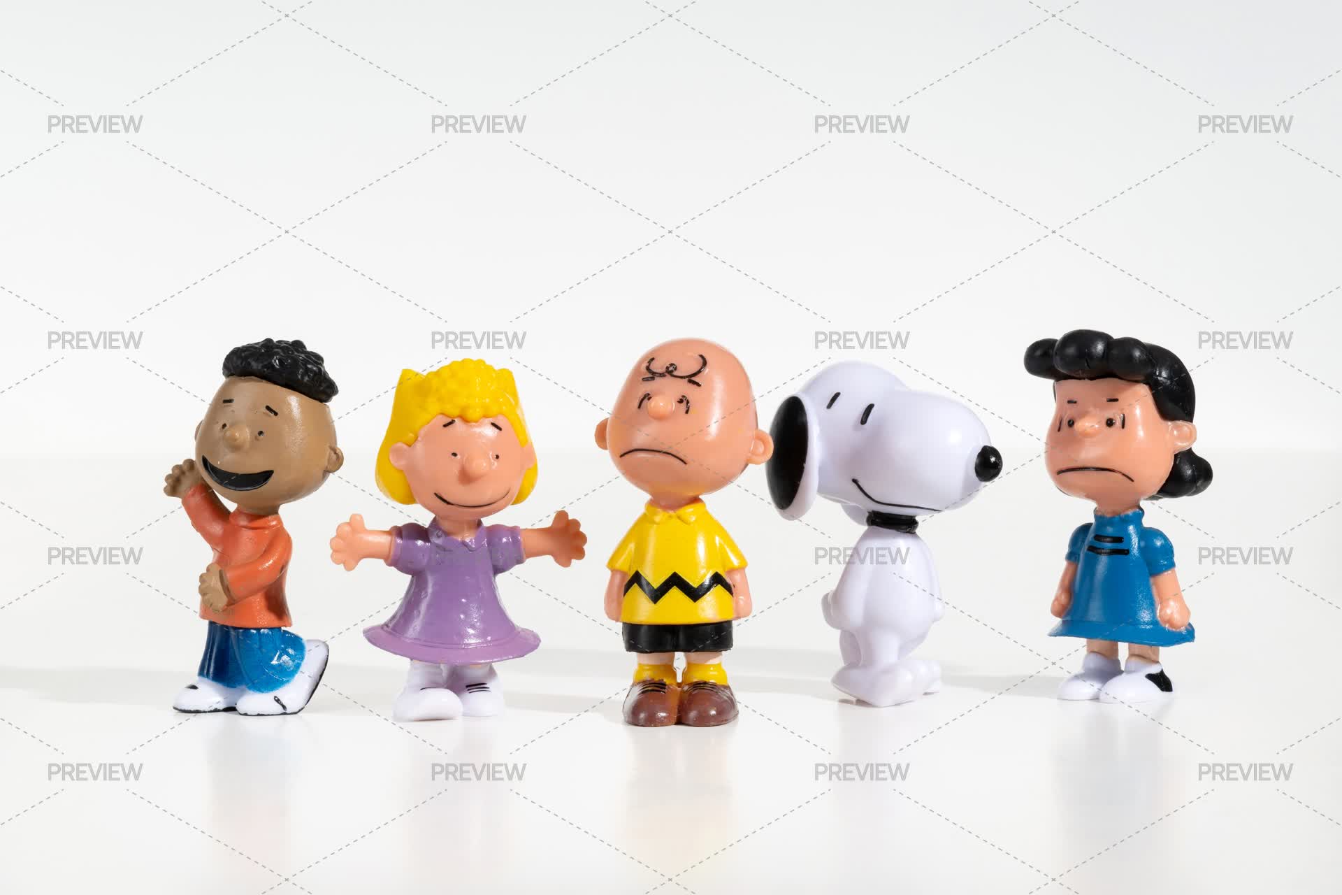Five Peanuts Characters Figurines Standing - Stock Photos | Motion Array