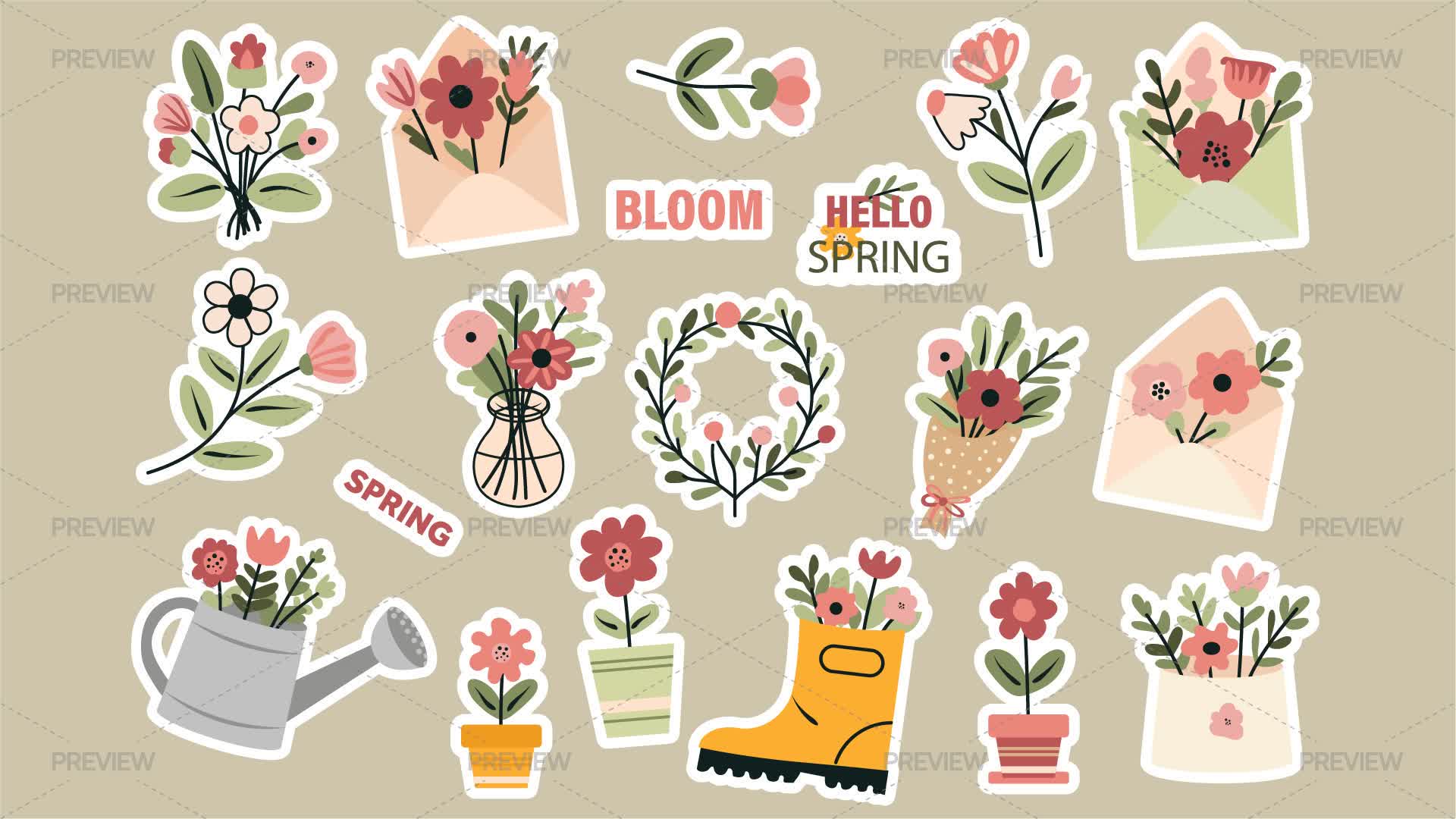 Spring Theme Stickers Spring Floral Stickers - Graphics | Motion Array