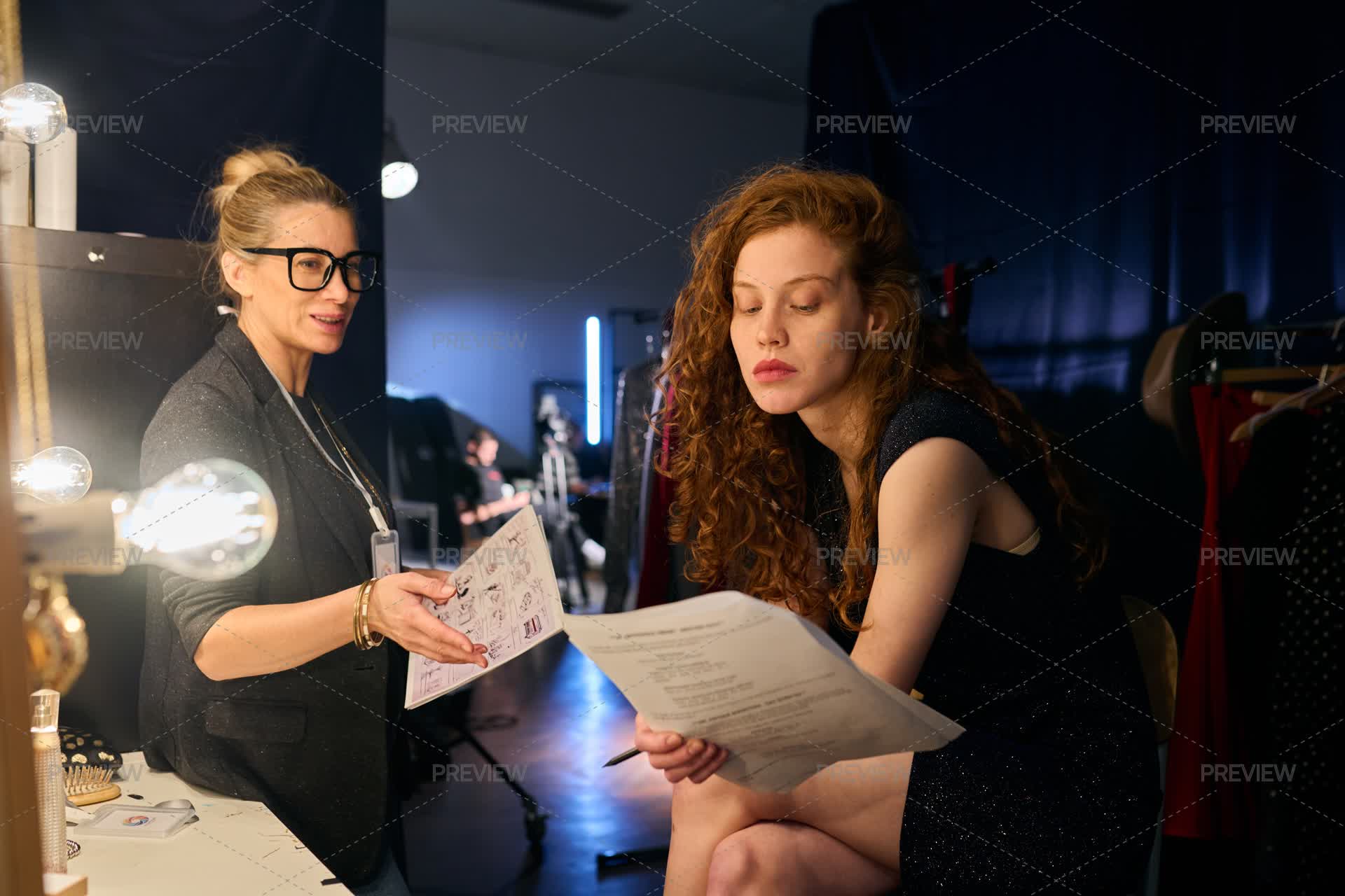 Actress Practicing Script Lines Backstage - Stock Photos | Motion Array