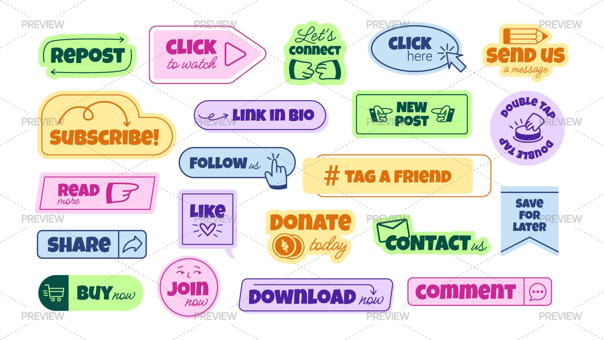 Call To Action Stickers - Graphics | Motion Array