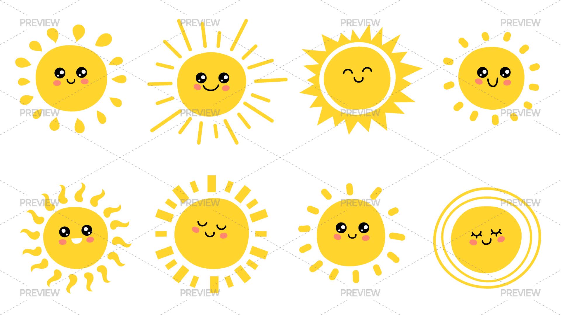 The Sun Sticker Smiling Sun Stickers - Graphics | Motion Array