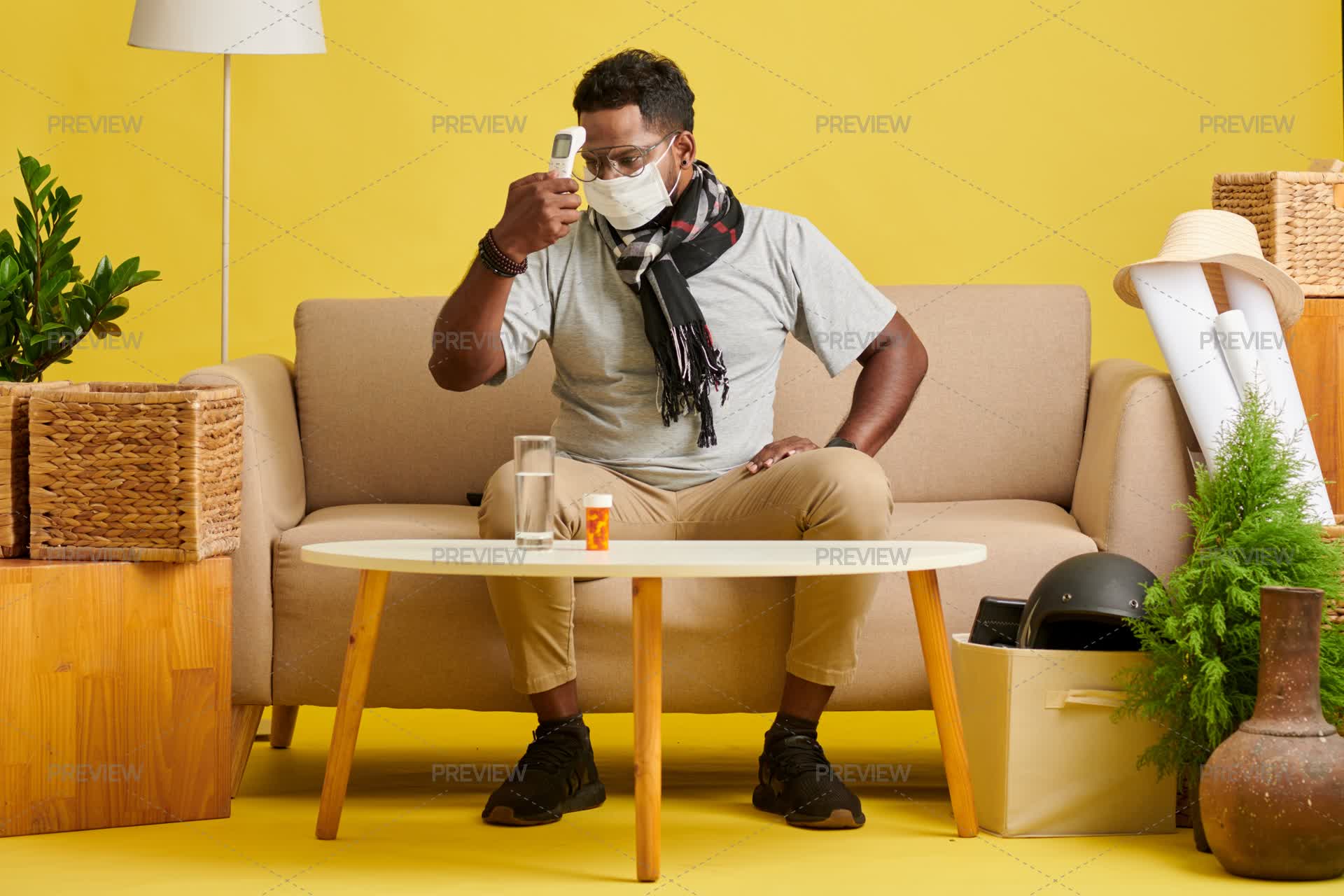 measuring - sick video Images High Quality Grahic Sick Man Measuring Temperature - Stock Photos | Motion Array