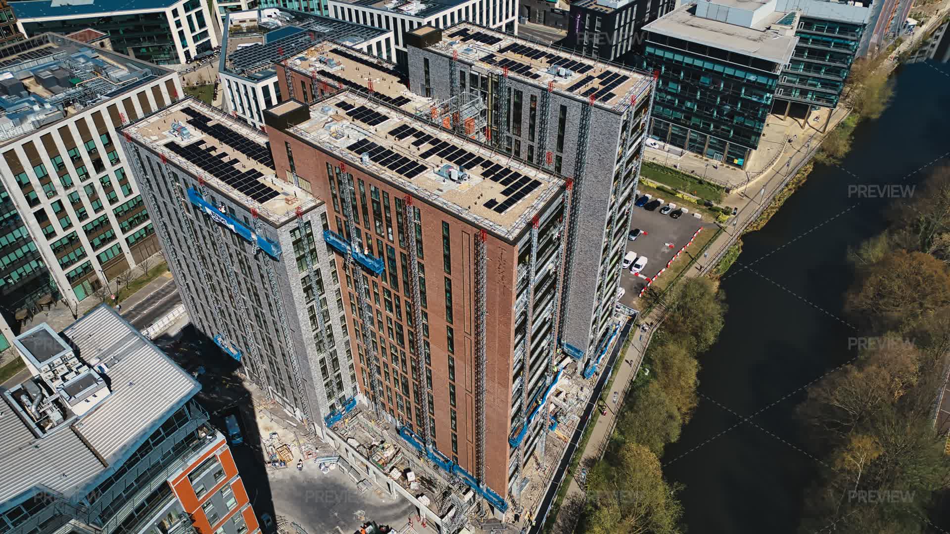 Aerial View Of Multiple Buildings With Solar Panels by Man and Life ...