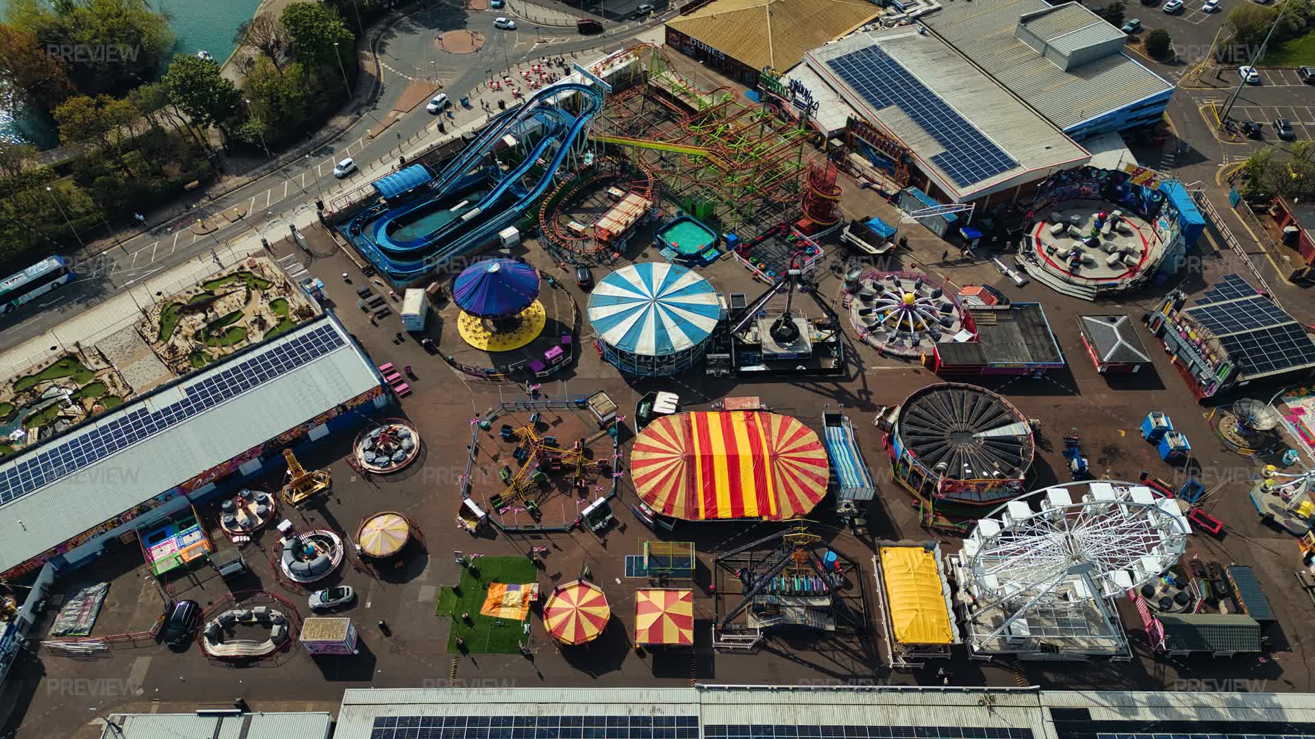 City Ride View Aerial View Of Amusement Park With Rides - Stock Photos | Motion Array