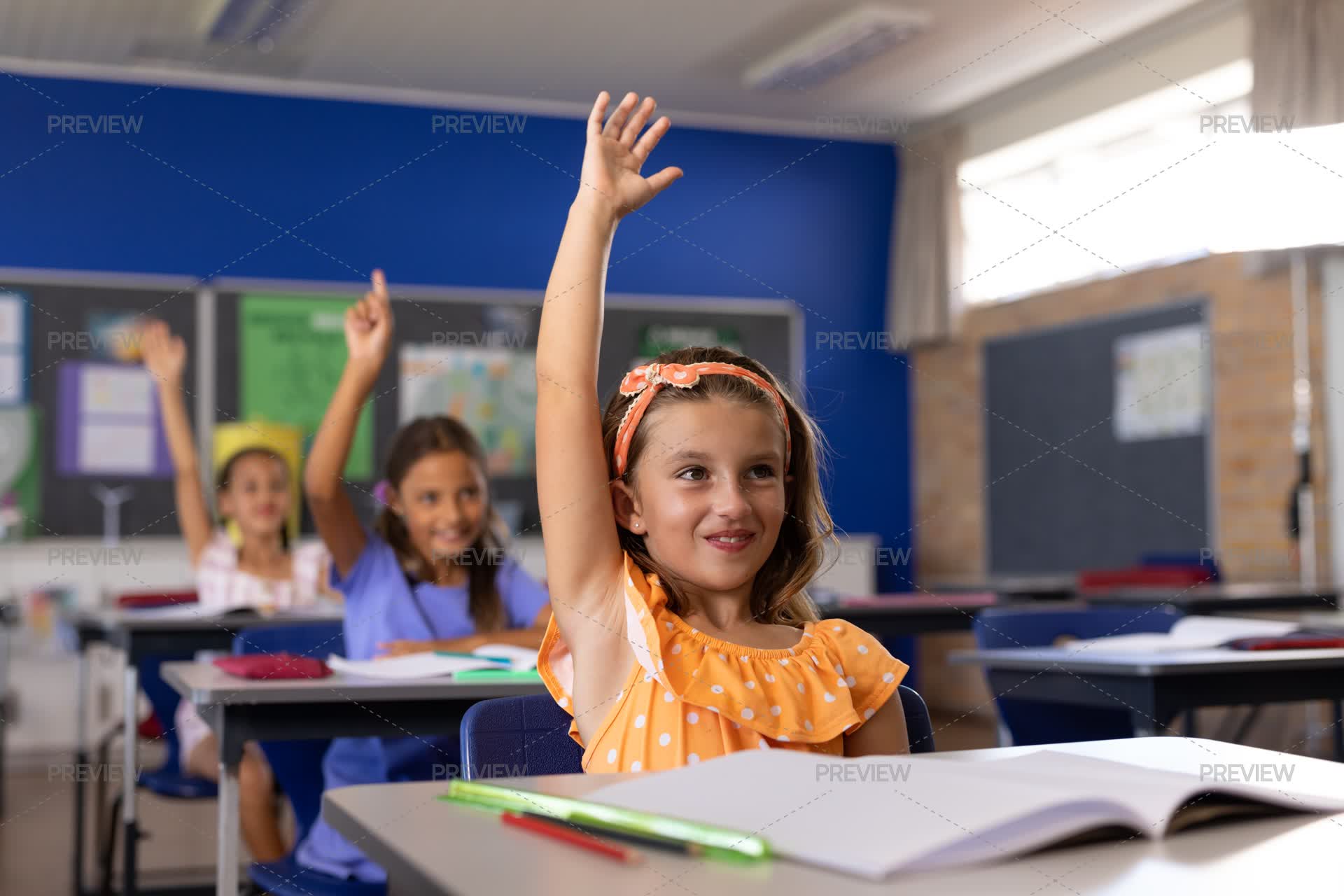 Children Raising Hands In Class - Stock Photos | Motion Array