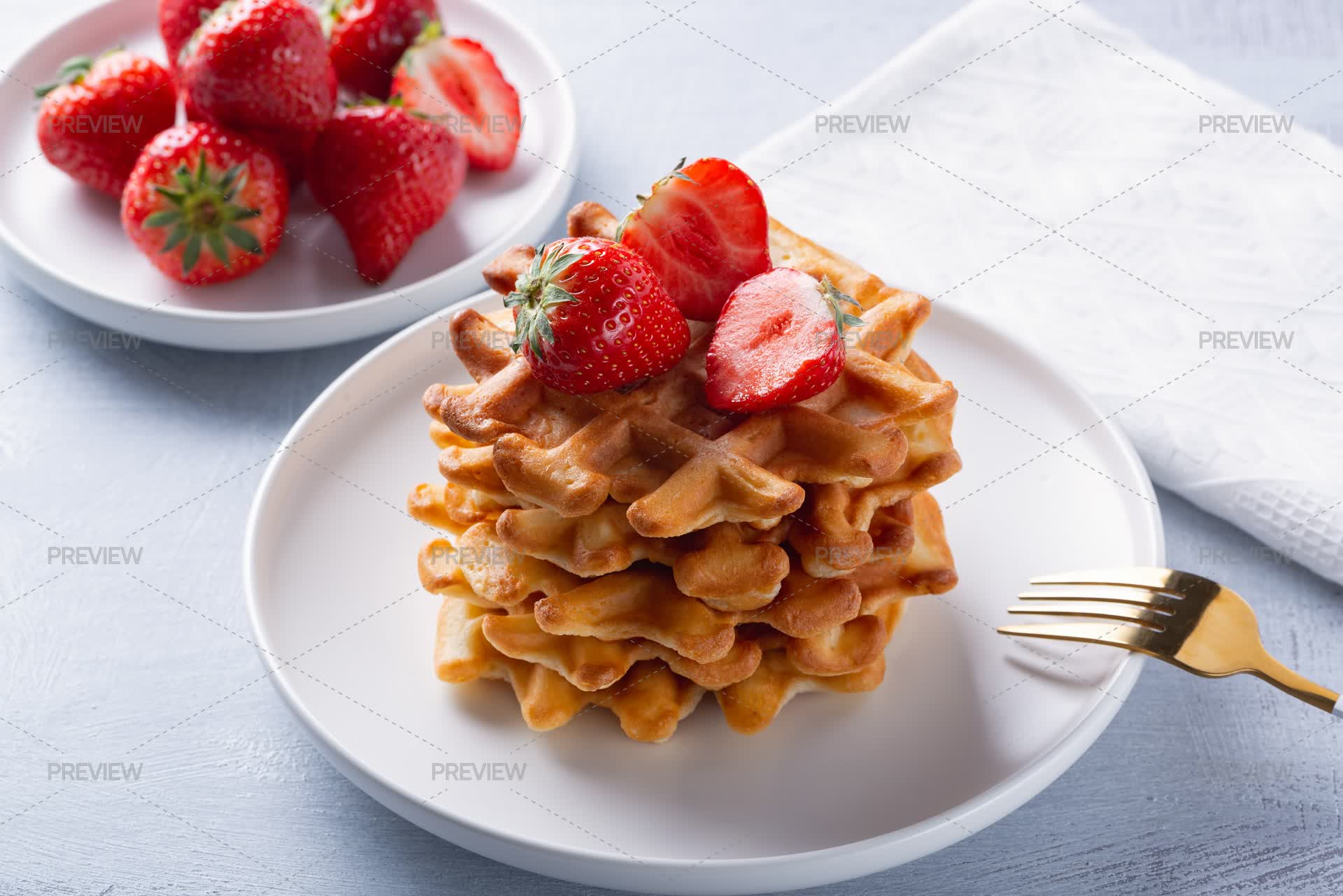 Waffles Array Homemade Waffles With Strawberry - Stock Photos | Motion Array