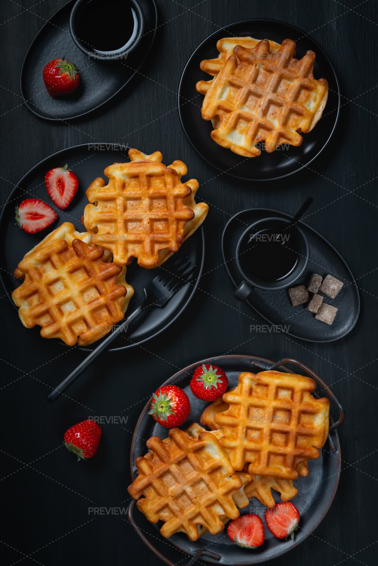 Waffles Array Waffle Breakfast With Strawberry - Stock Photos | Motion Array