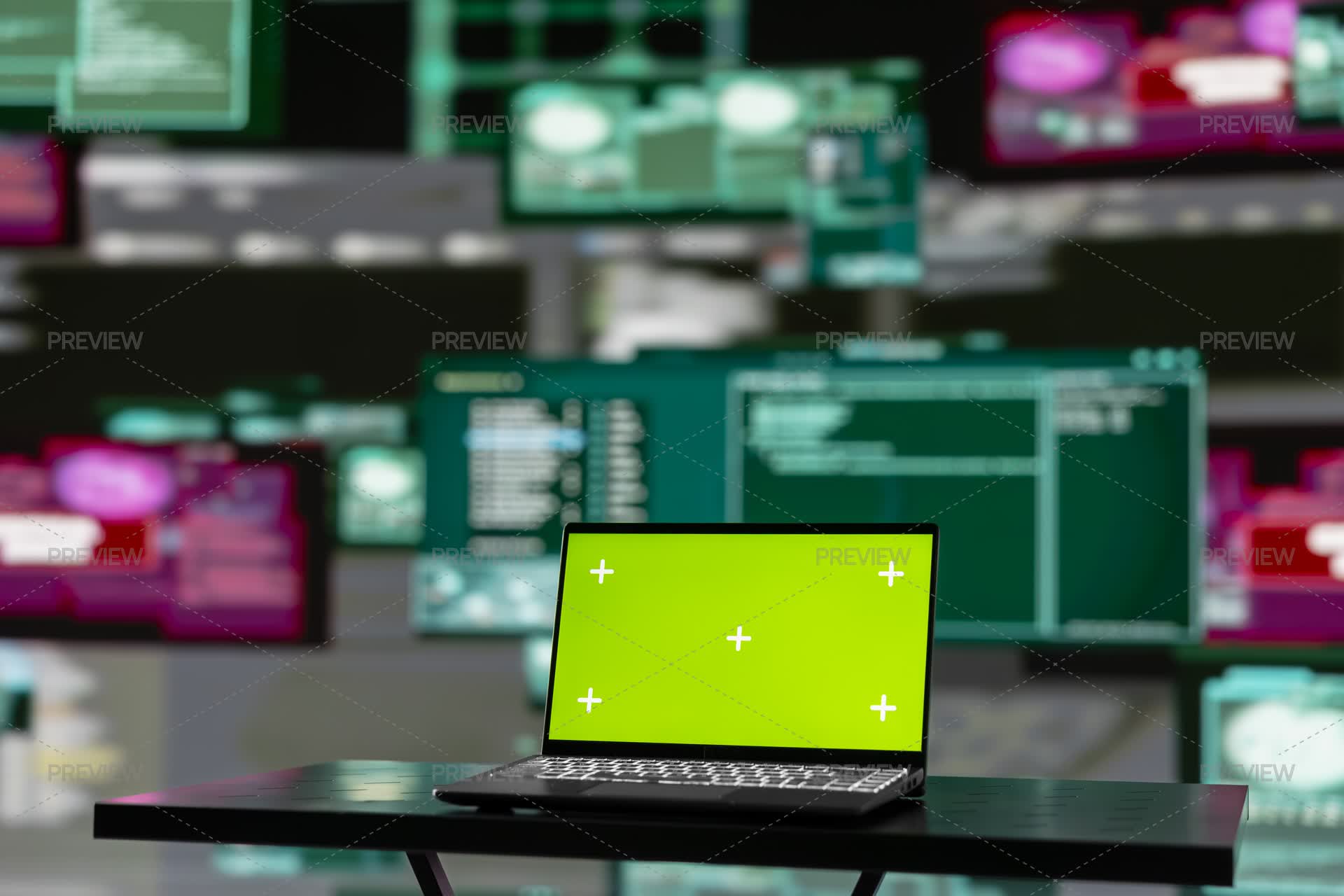 Computer Display Scene Empty Scene With Green Screen On Laptop Showcases Quantum Threat ...