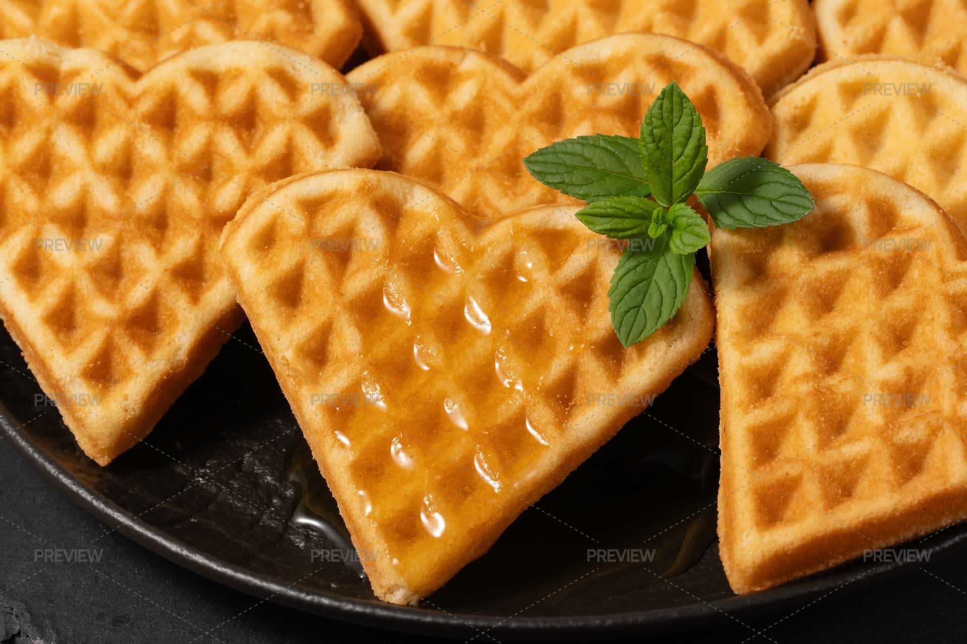 Waffles Array Delicious Heart-shaped Waffles With Syrup - Stock Photos | Motion Array