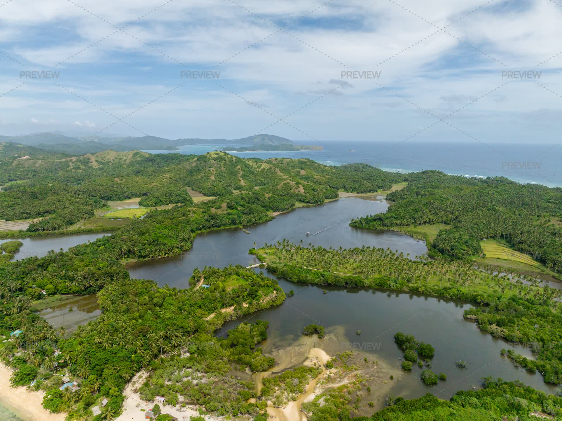 Agmanic Lake And Mountain With Coconut Trees In Santa Fe, Tablas ...