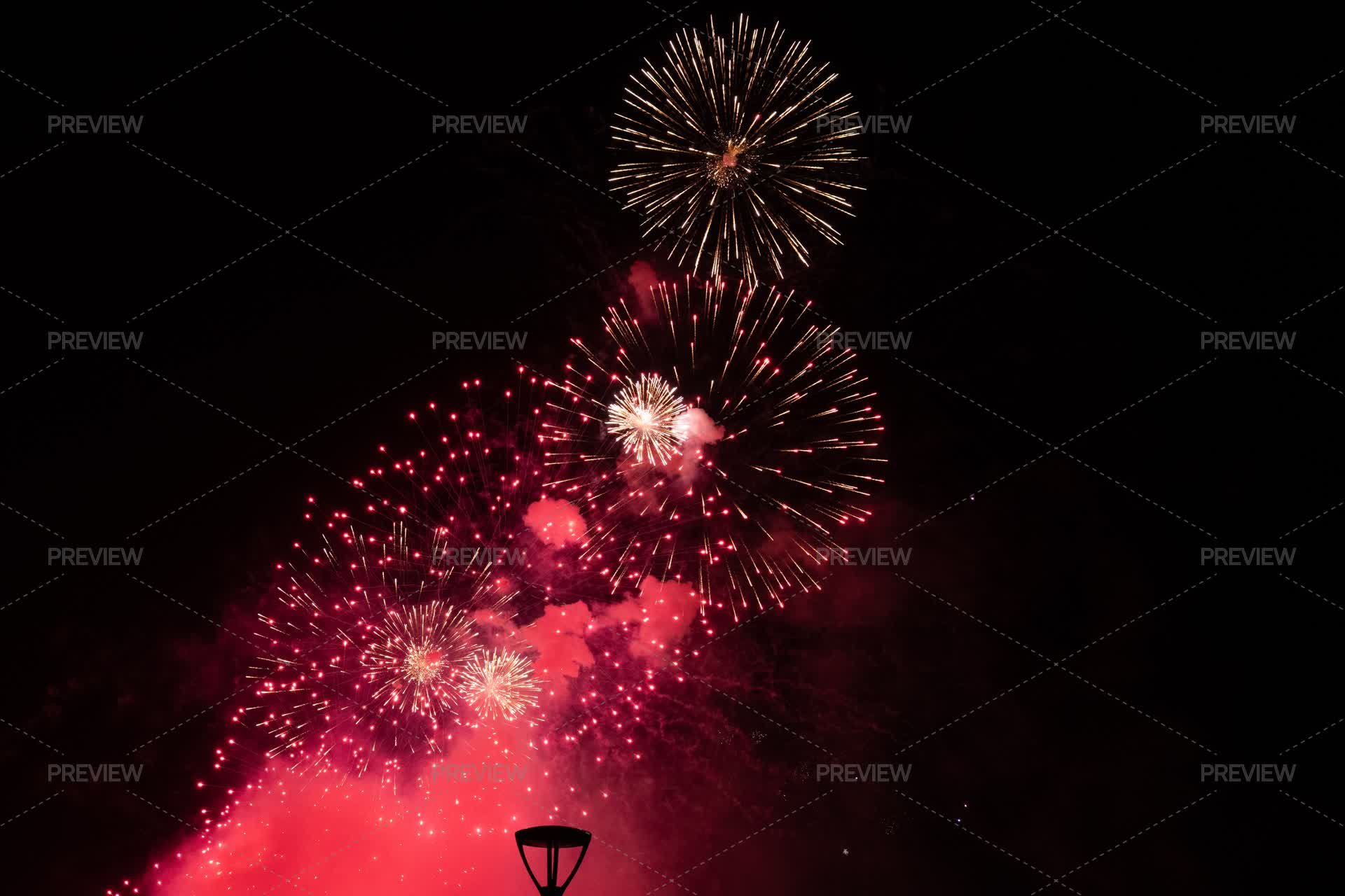 Red Fireworks Exploding Golden And Red Bright Firework Explosion Amazing Holiday Background ...