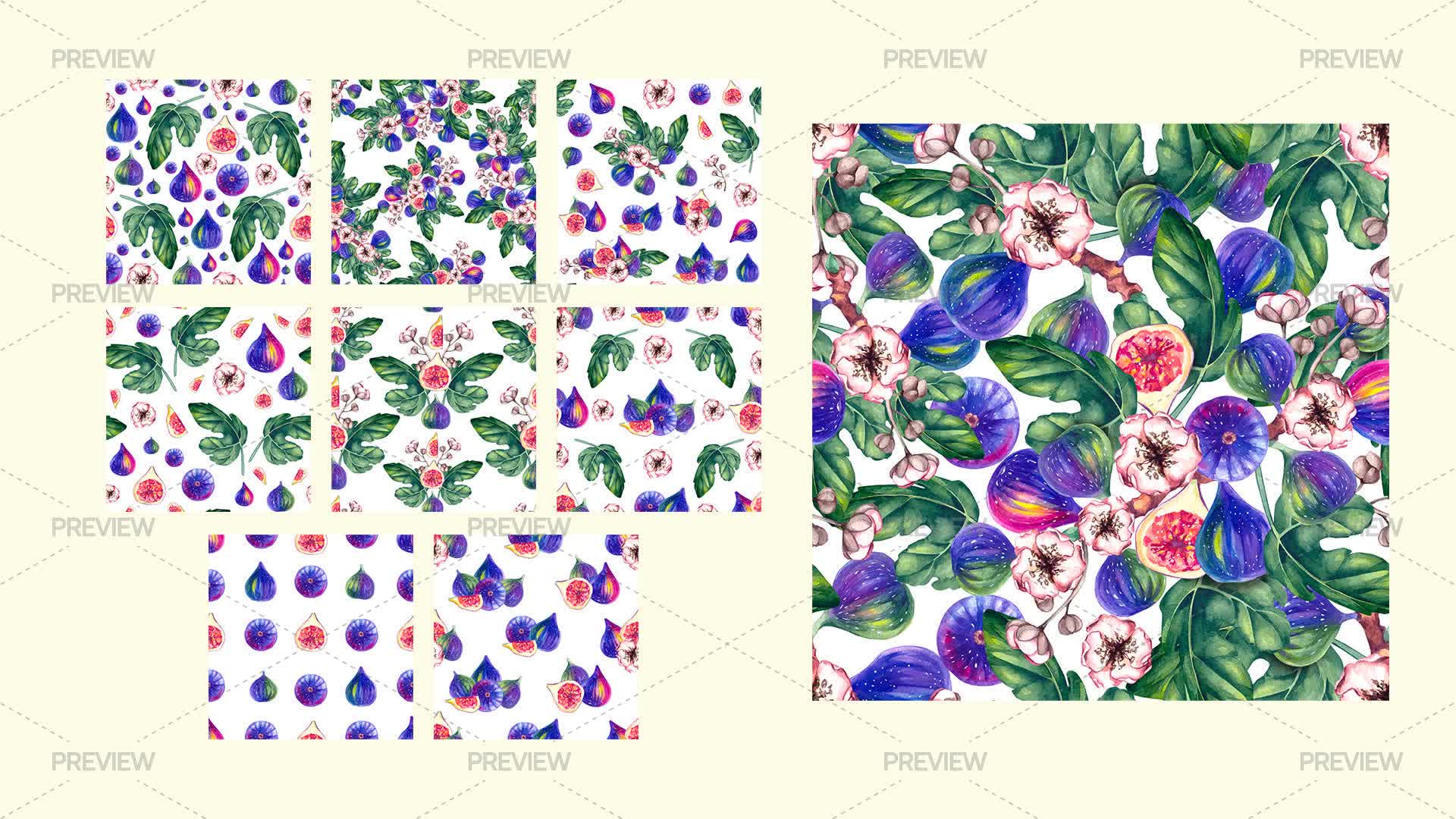 Fig Plant Seamless Patterns by Sasha Kondr - Graphics | Motion Array