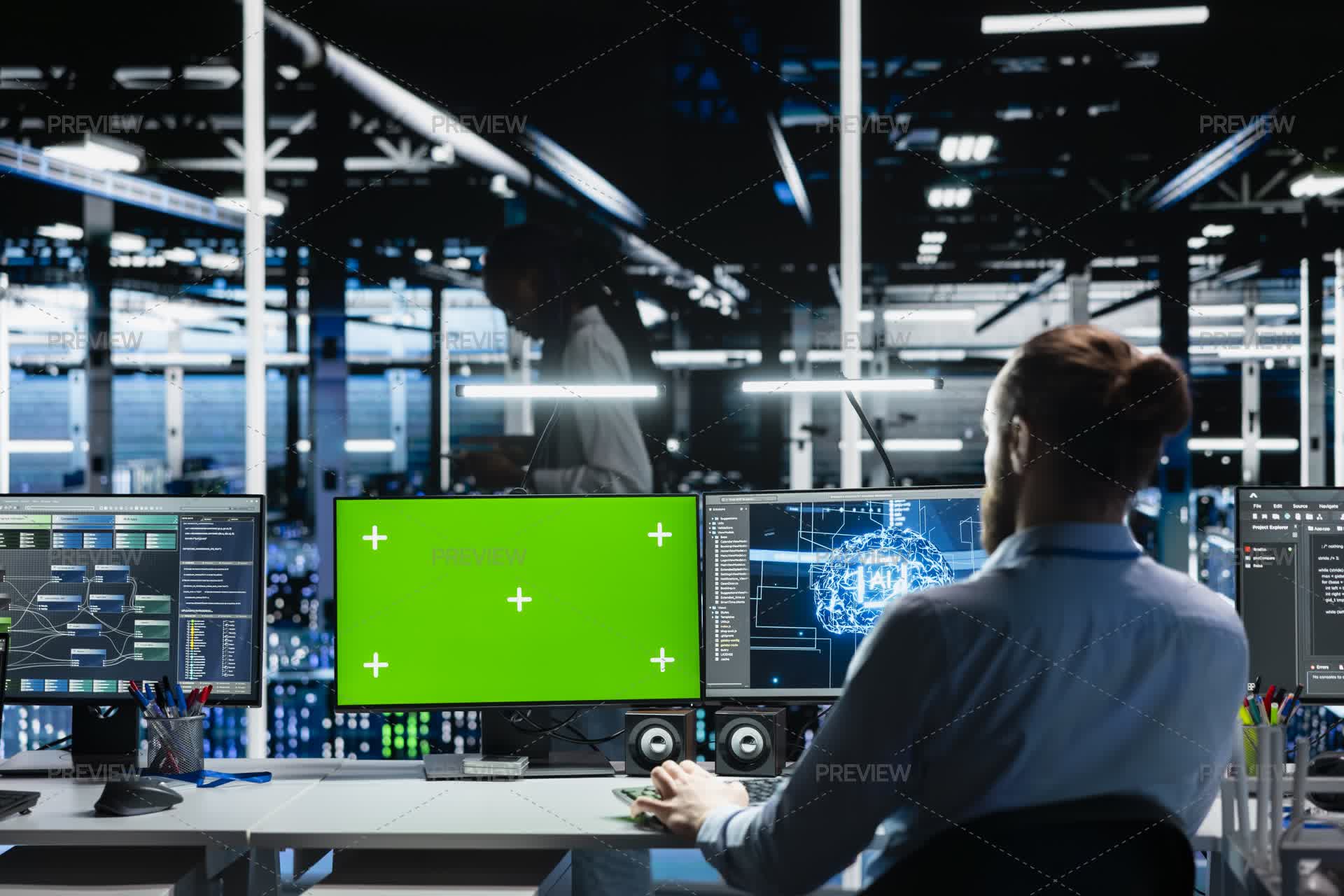 Sql Greenscreen Database Data Center Programmer Using Green Screen Computer, Working On ...