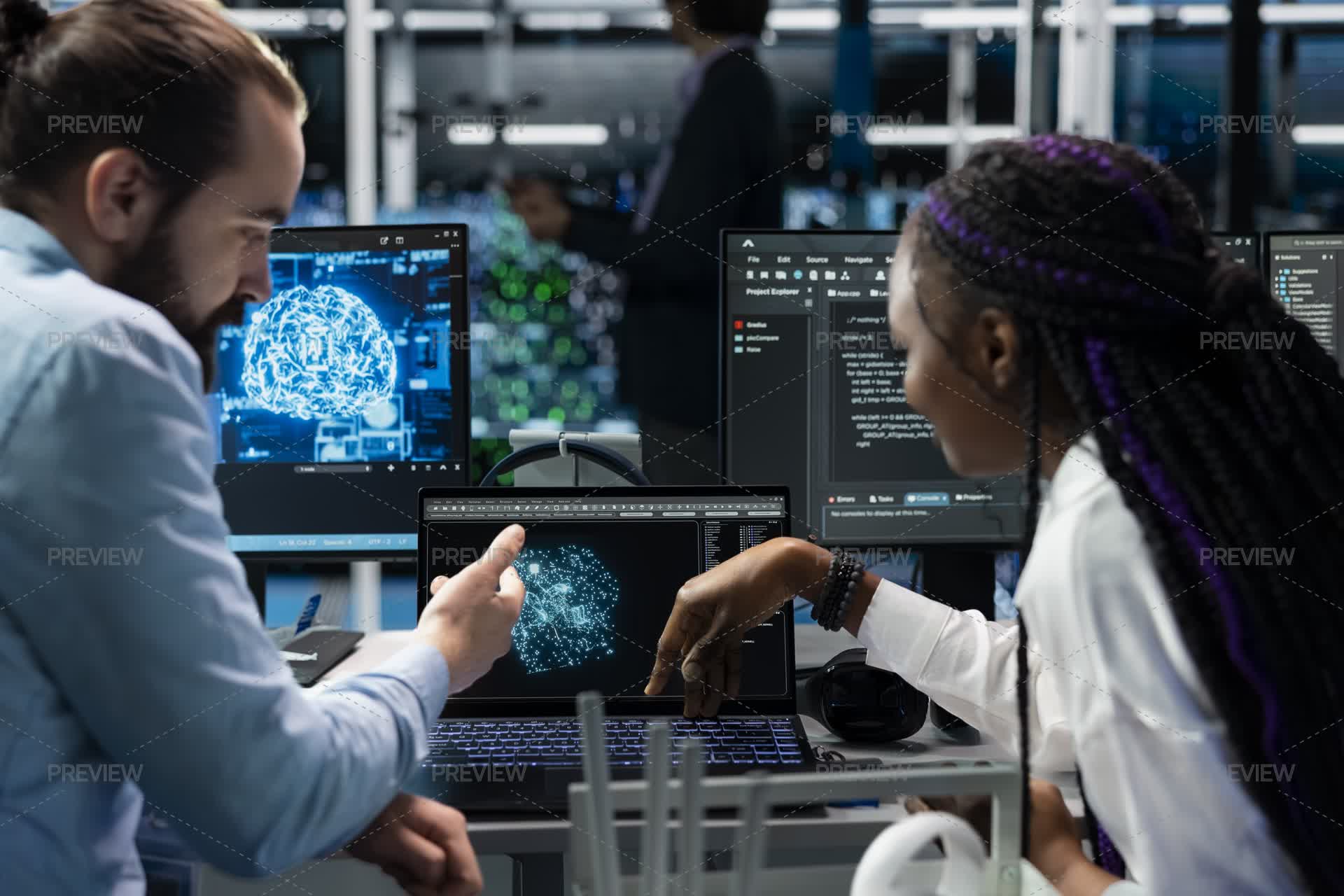 Computer Scientists In Data Center Installing Server Systems Helped By ...