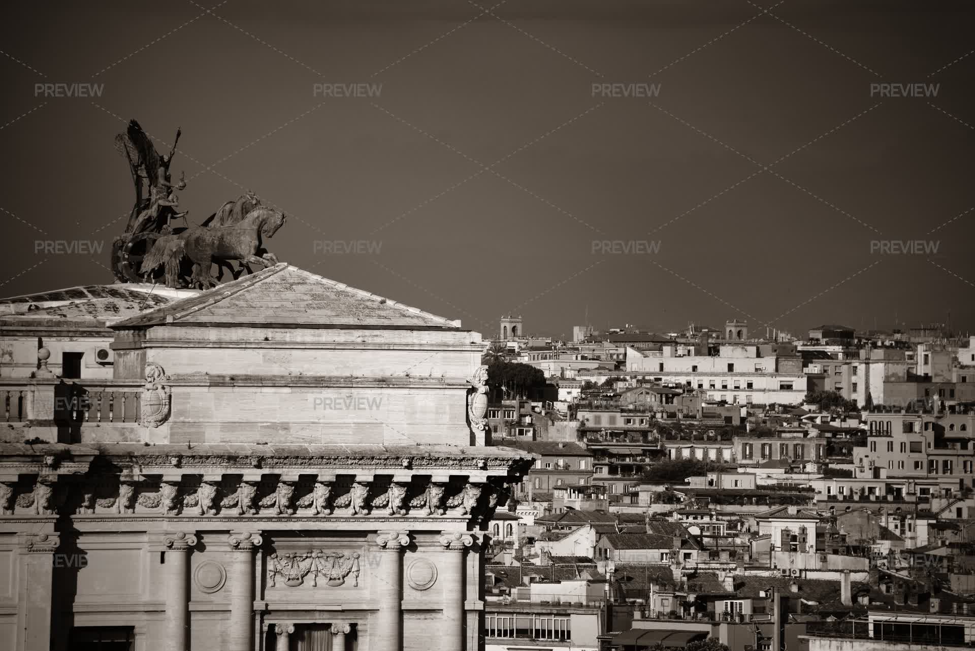 Antique Rome Top View Rome Rooftop View With Ancient Architecture And Statue In Italy - Stock ...