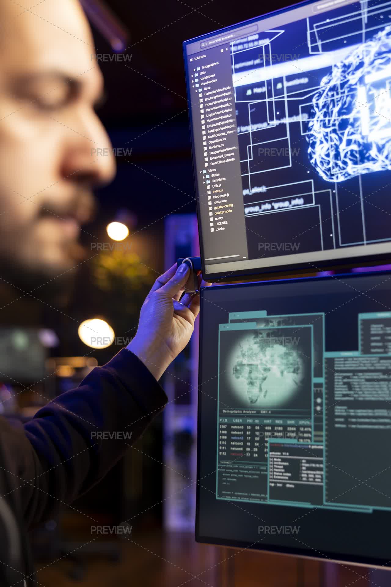 Hacker Communication Software Close-Up Of Hacker Using Artificial Intelligence Software On USB Stick ...