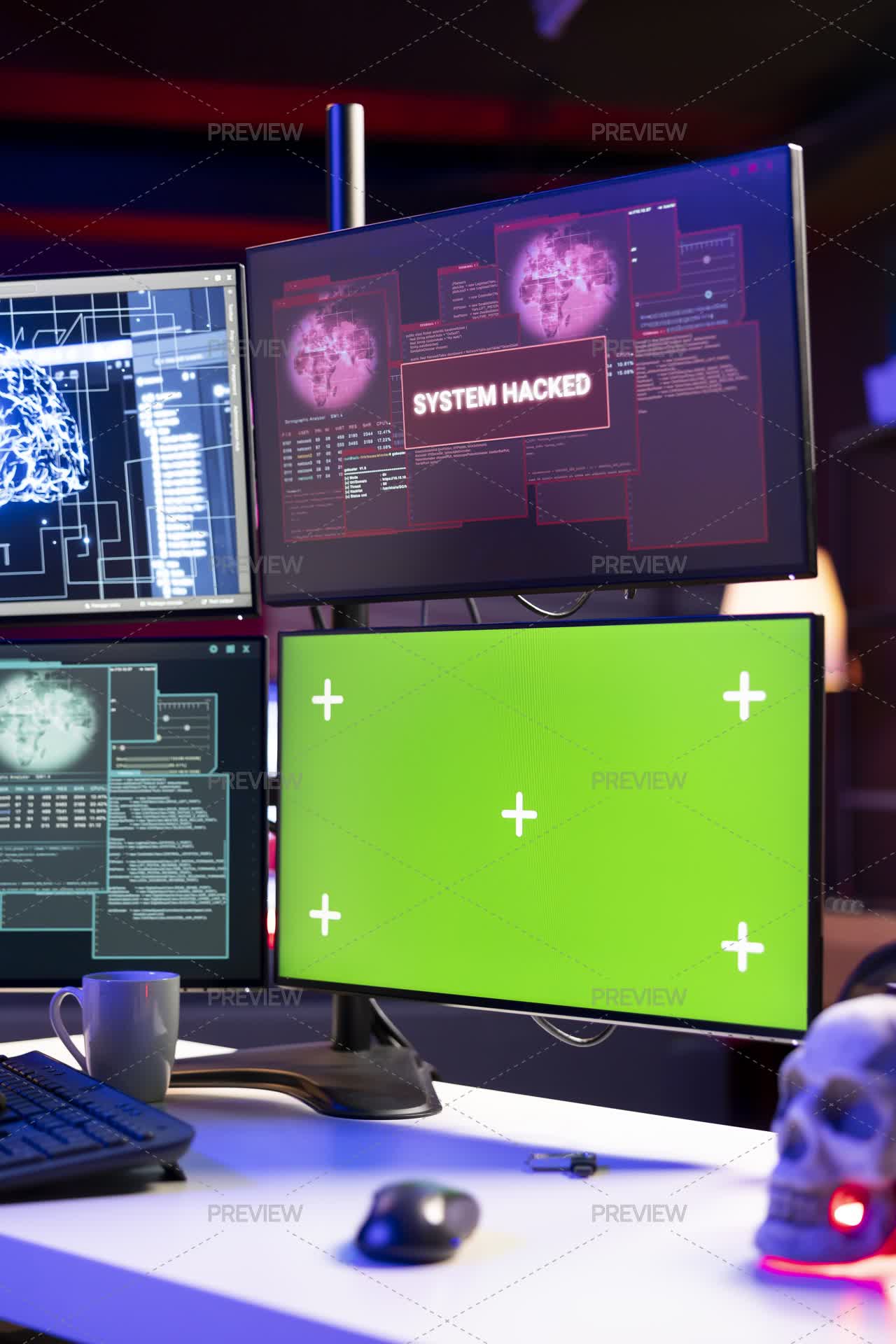 Hacking Code Scripts Running On Computer System Monitors - Stock Photos ...