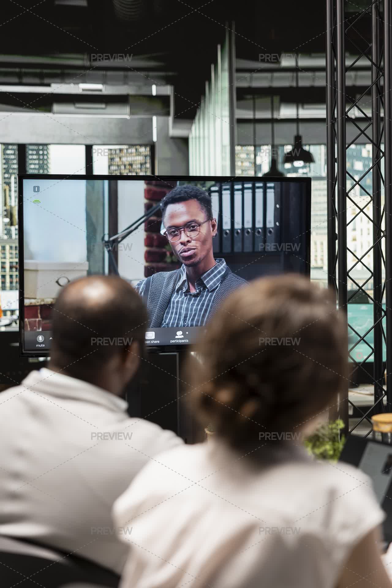 Conference Interview Male Candidate Participates At A Video Conference Interview With The ...