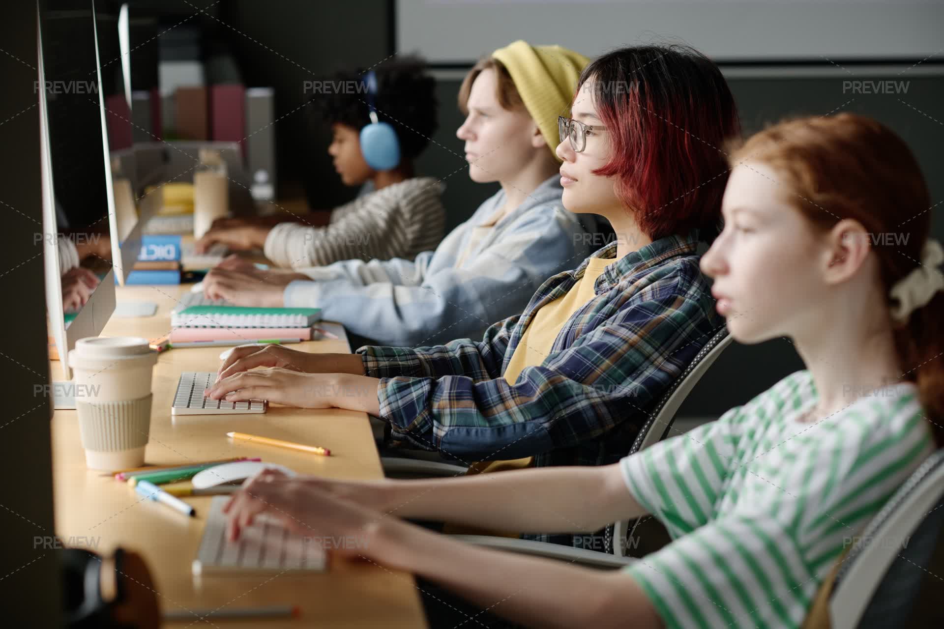 Students Typing During Computer Science Class - Stock Photos | Motion Array