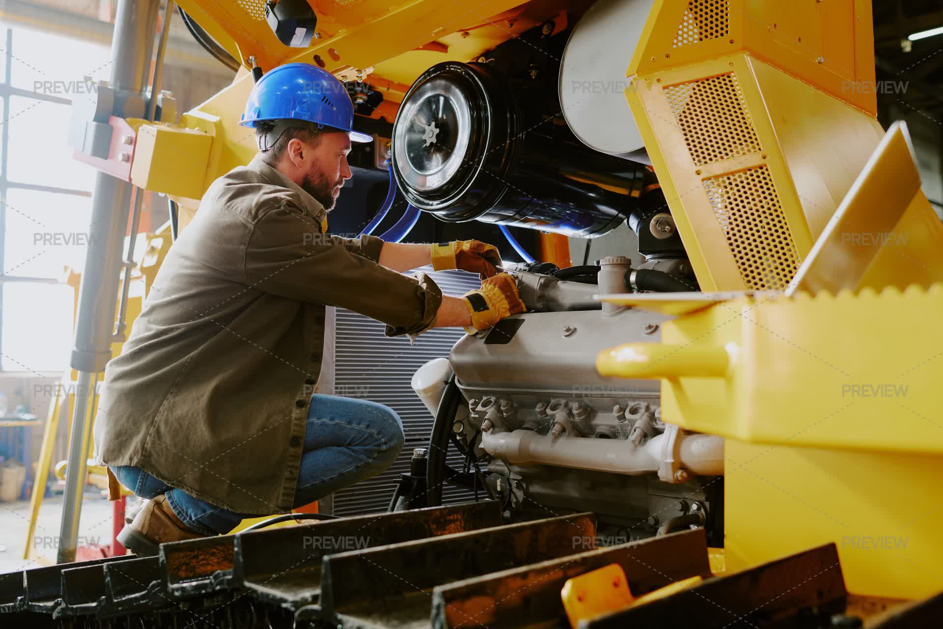 Part Fixing Position Mechanic Fixing Parts Of Heavy Machine - Stock Photos | Motion Array