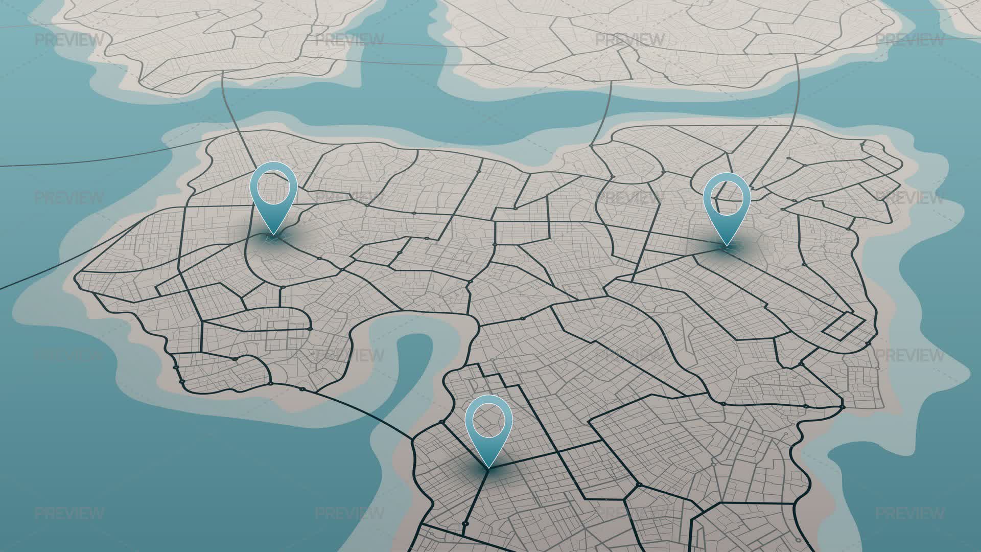 City Map With Location Pins - Graphics | Motion Array