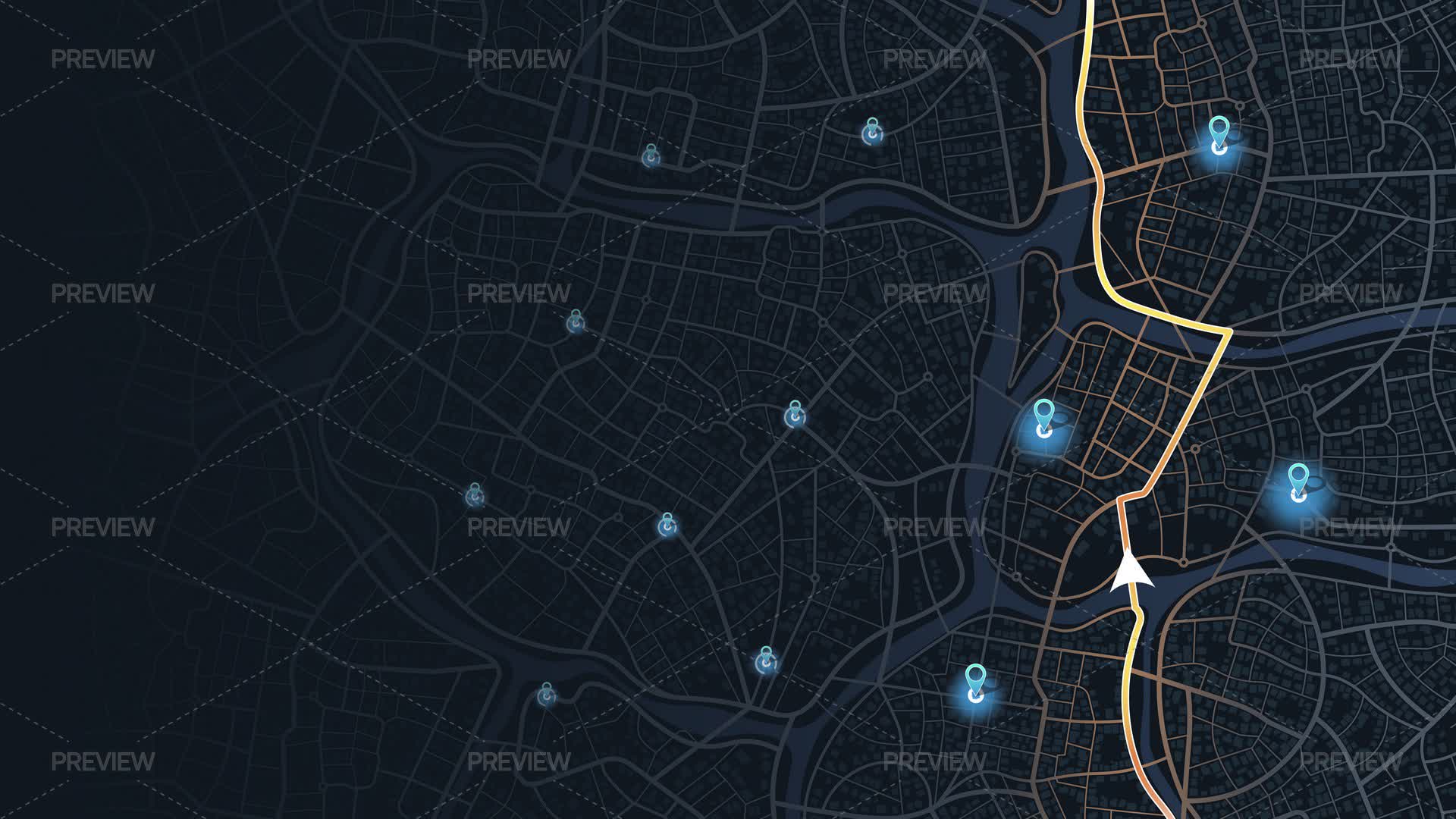 City Map With Location Pins - Graphics | Motion Array